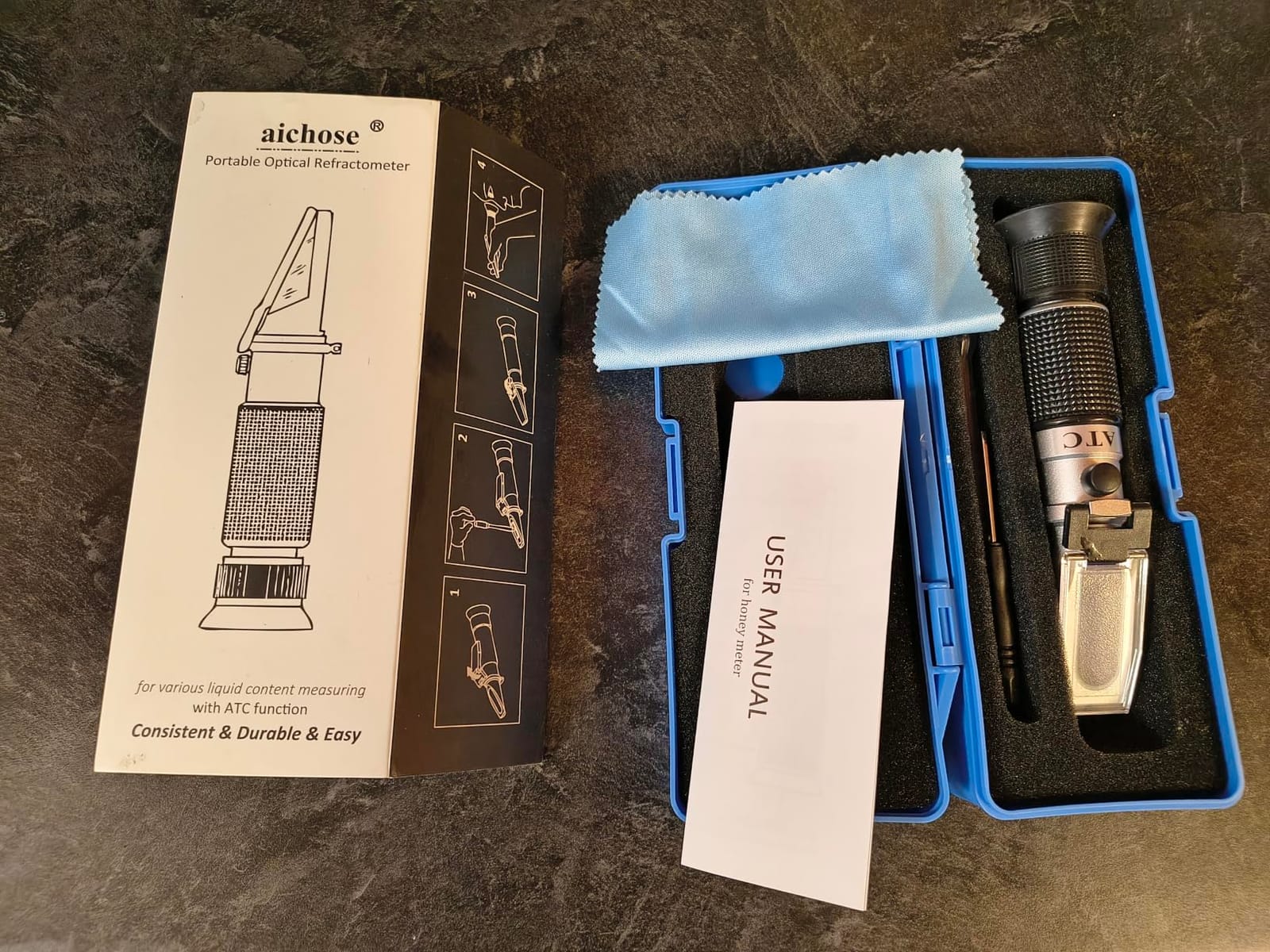 aichose Honey Refractometer for Honey Moisture, Brix and Baume, 3-in-1 Uses, 58-90% Brix Scale Range Honey Moisture Tester, with ATC, Ideal for Honey, Maple Syrup, and Molasses, Bee Keeping Supplies customer photo 2