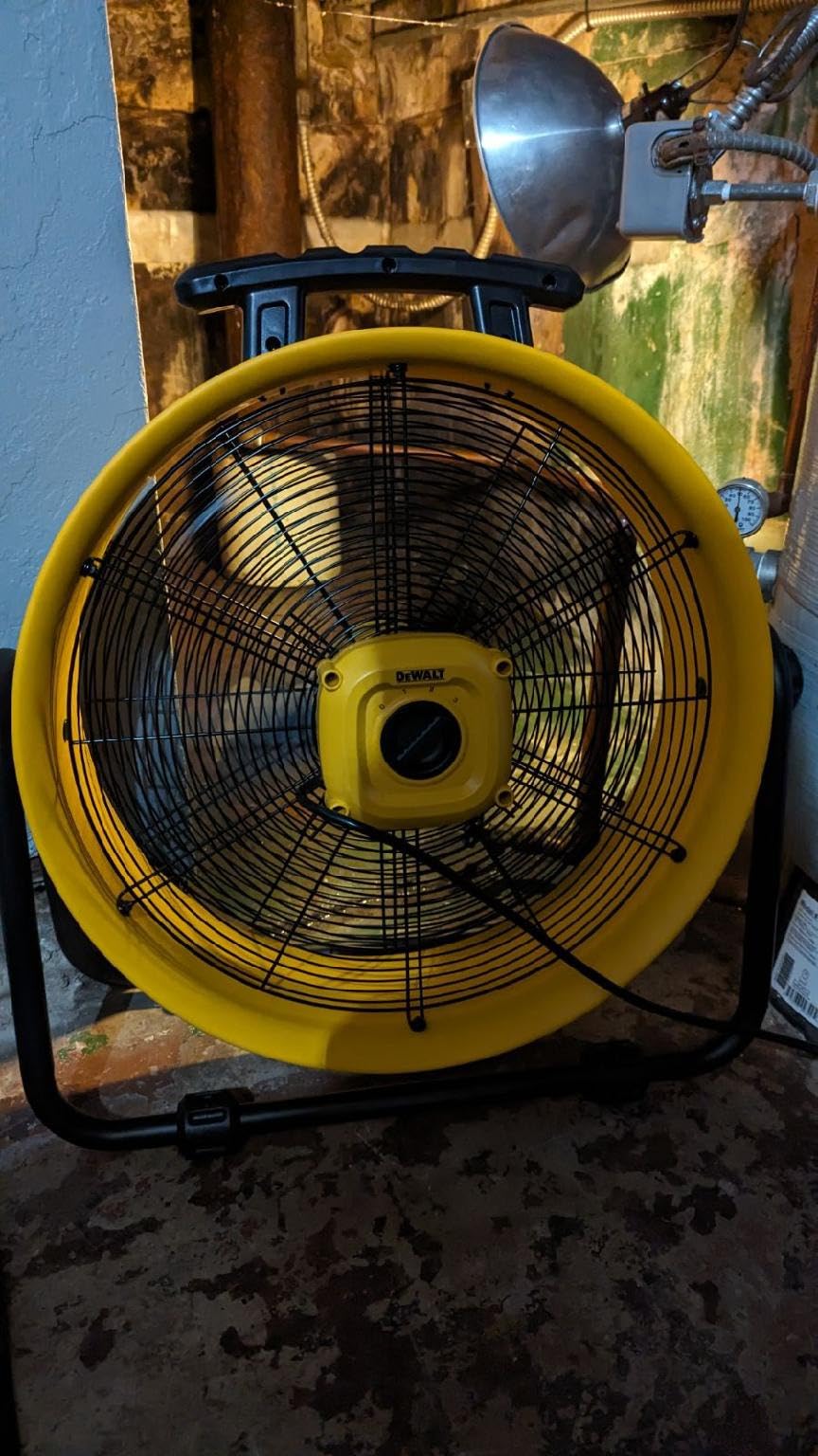 DEWALT 20 Inch Floor Fan, 180° Adjustable Tilting Drum Fan DXF2042 | 5000CFM 3-Speed High Velocity Fan Quick Cooling Portable Metal Industrial fan for Shop/Garage/Gym/Patio/Warehouse Yellow customer photo 2