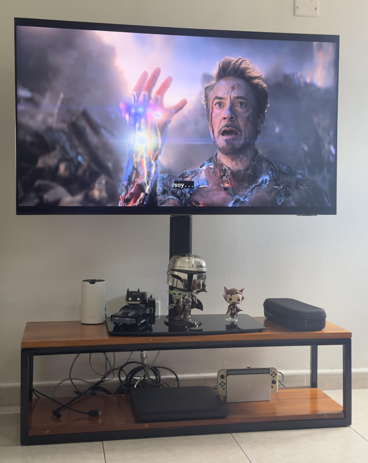 Universal Swivel TV Stand/Base Table Top TV Stand 32 to 65 inch TVs 80 Degree Swivel, 4 Level Height Adjustable, Heavy Duty Tempered Glass Base, Holds up to 88lbs Screens, HT04B-002 customer photo 1