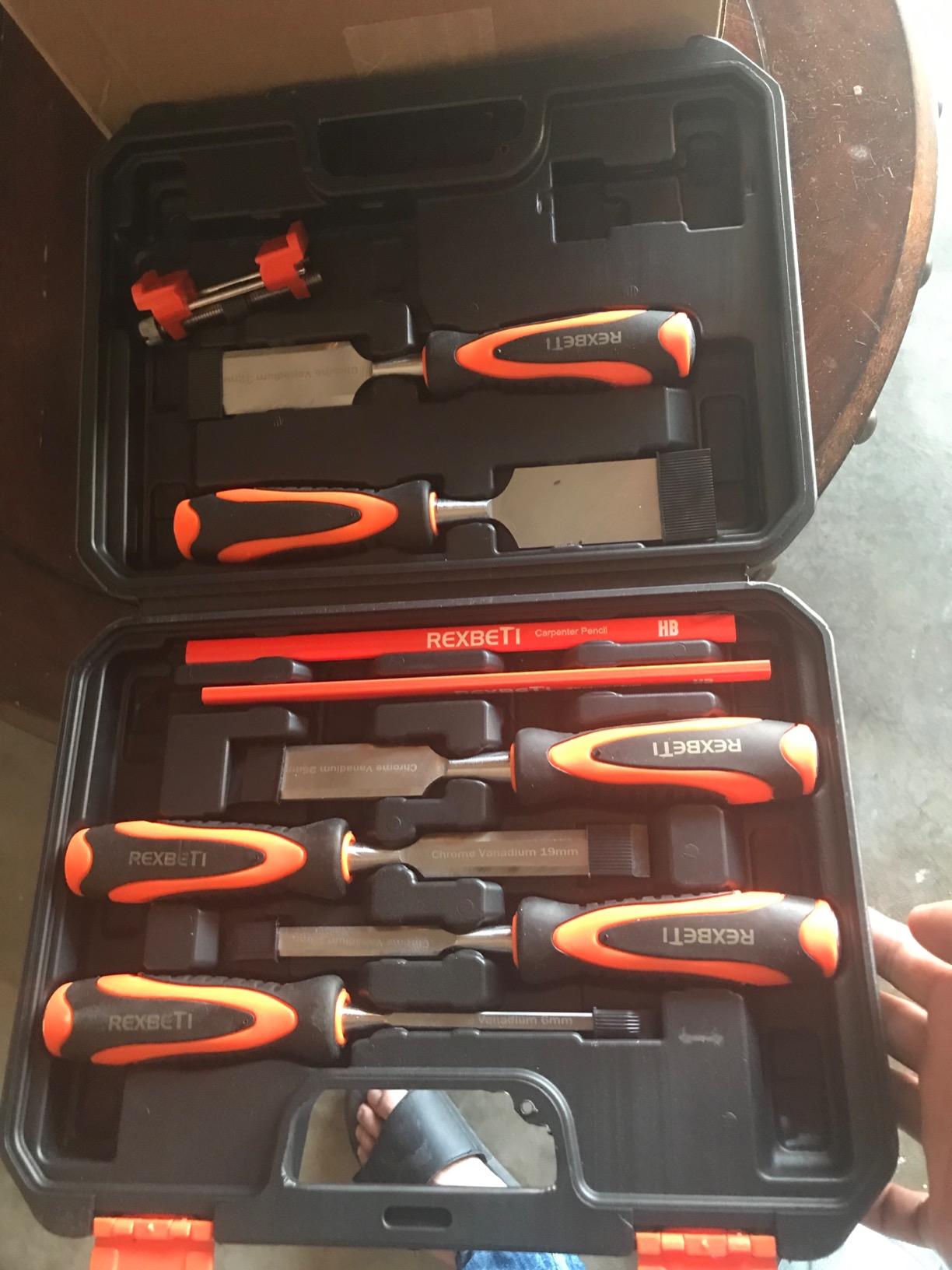 REXBETI 10pcs Wood Chisel Set, Heat-Treated Cr-V Alloy Blades Chisel Set customer photo 2