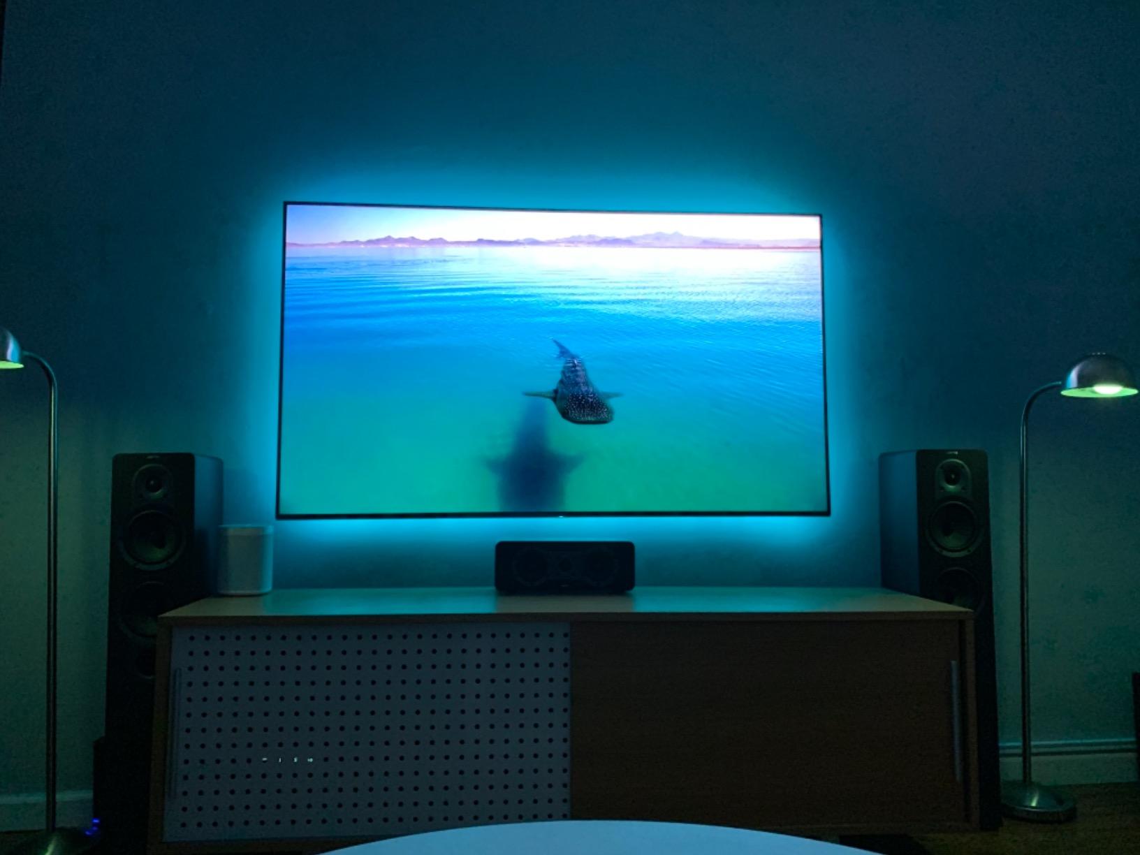 Power Practical LED Lights for TV in Living Room or Bedroom, Luminoodle Backlight, USB Powered Strips w/Remote for 15 Ambient Color Bias Lighting Options & 10 Brightness Modes, Size (60