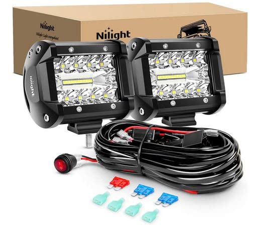 Nilight LED Light Bar 2PCS 60W 4 Inch Flood Spot Combo LED Work Light Pods Triple Row Work Driving Lamp with 12 ft Wiring Harness kit - 2 Leads customer photo 1