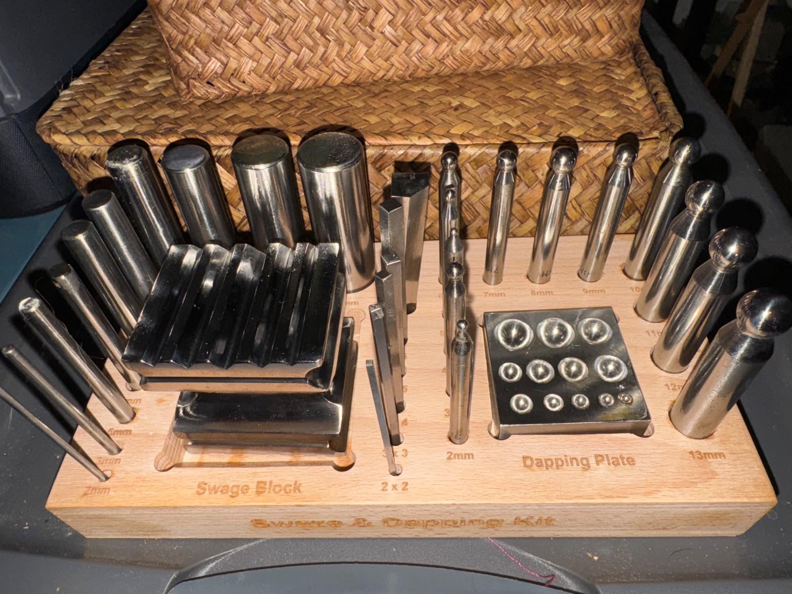BENCH WIZARD 31 Pc Premium Swage & Dapping Set | Stainless Steel Construction | Includes 28 Punches, 1 Swage Block, 1 Dapping Plate. 1 Wooden Stand | Designed for Jewelers, Metalsmiths, Hobbyiest customer photo 1