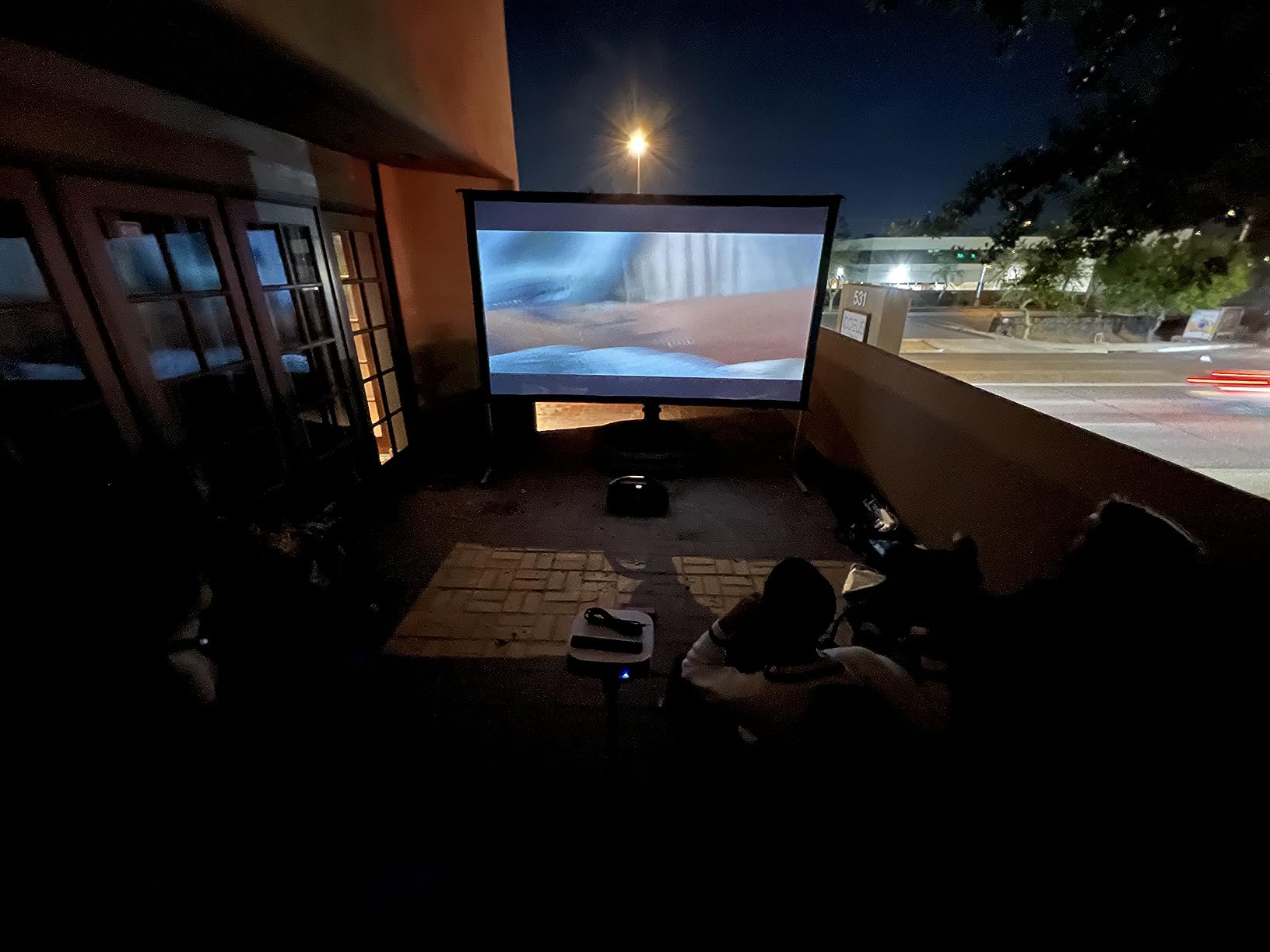 Projector Screen 120 inch, Outdoor Projector Screen with 3-Layers PVC | Polyester-Free Anti-Light 4K HD Screen, Sturdy Aluminum Frame, Easy Setup, Perfect for Poolside, Backyard, and Party Nights customer photo 2