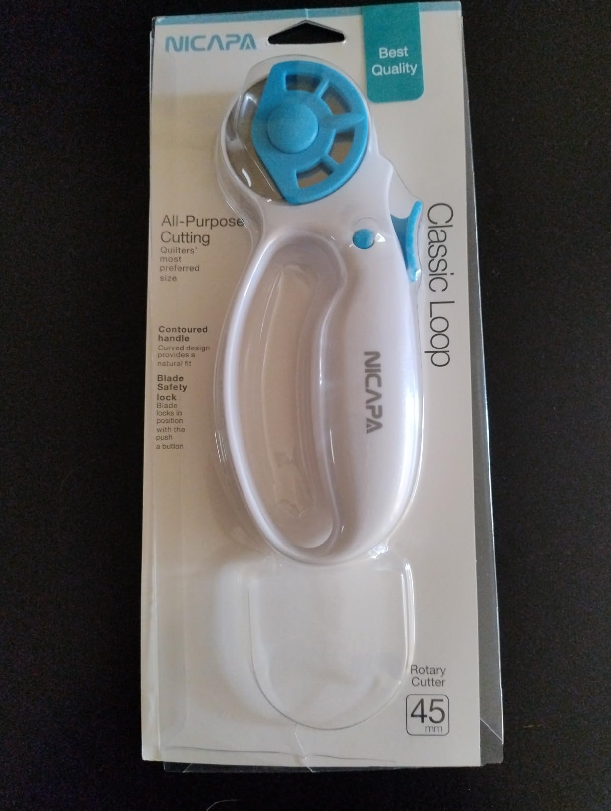 NICAPA 45mm Rotary Cutter for Fabric with Safety Lock Ergonomic Classic Comfort Loop Rotary Cutter for Crafting Sewing Quilting (Extra 5pcs 45mm Replacement Blades Included) customer photo 1