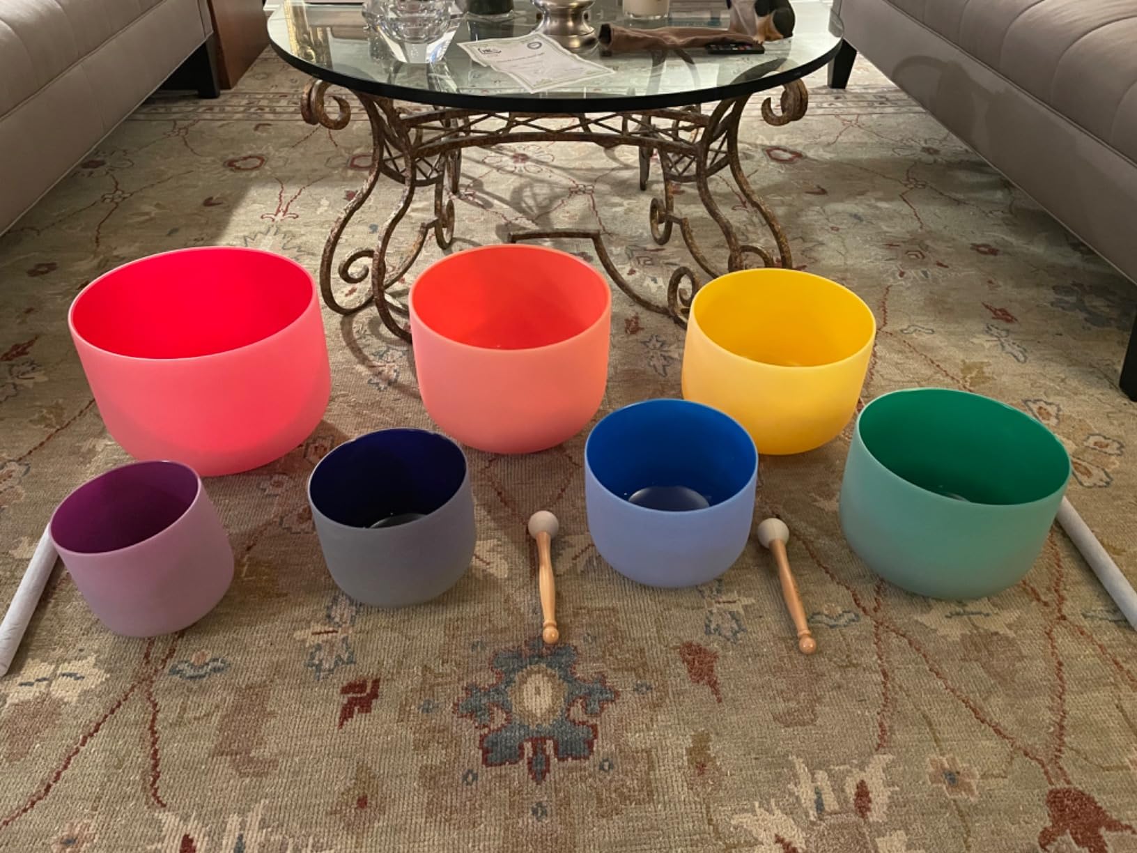 432HZ Crystal Singing Bowl Set, 6''-12'', Set of 7, Colored customer photo 2