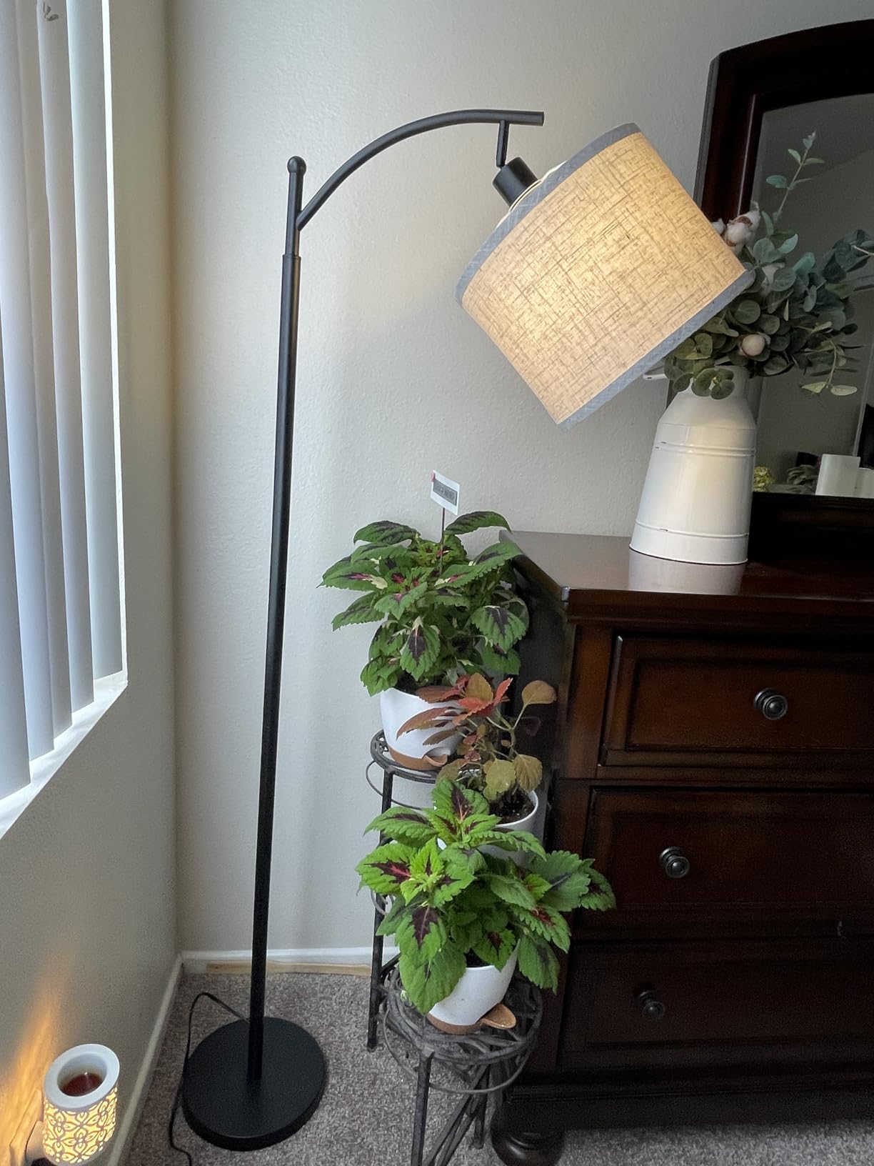 ROTTOGOON Floor Lamp for Living Room with 3 Color Temperatures LED Bulb, Standing Lamp Tall Industrial Floor Lamp Reading for Bedroom, Office (9W LED Bulb, Beige Lampshade Included) - Black customer photo 1