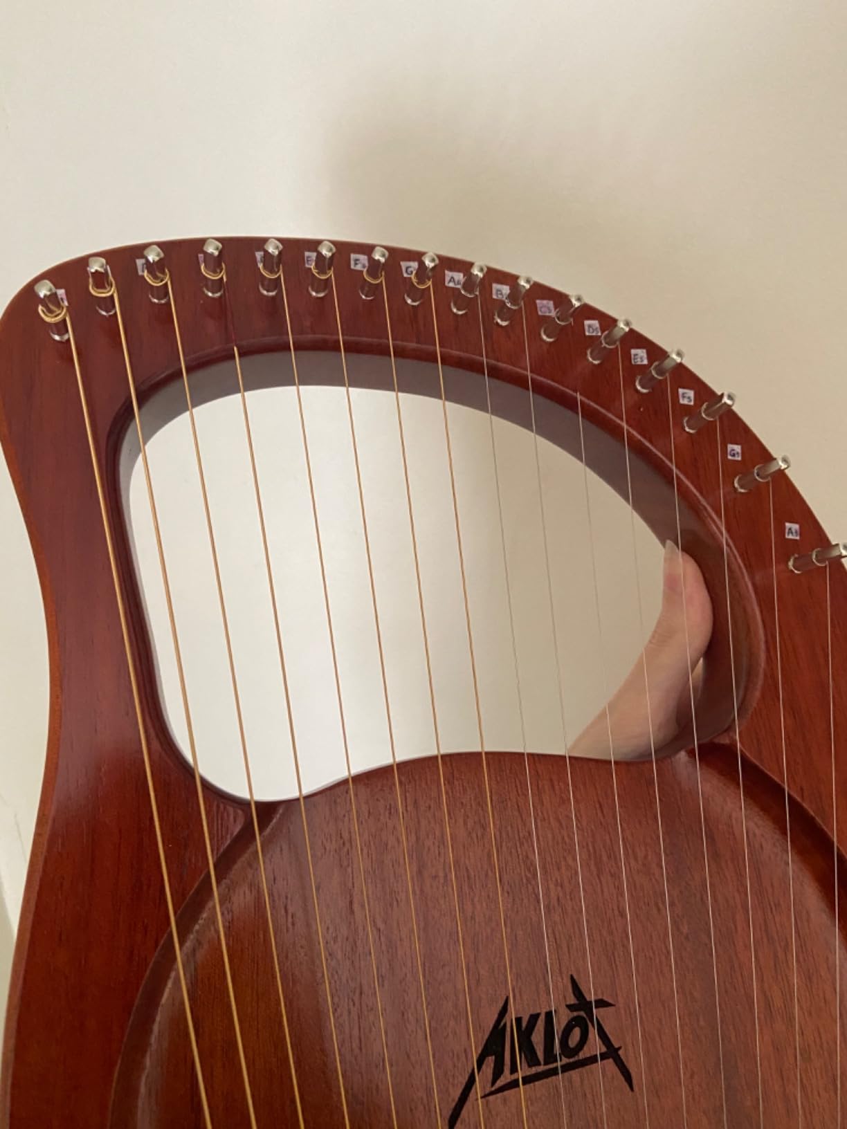 Lyre Harp, AKLOT 16 Metal Strings Mahogany Body Lyra Harp with Maple Saddle Carved Note Tuning Wrench Pickup Strings and Black Gig Bag customer photo 2