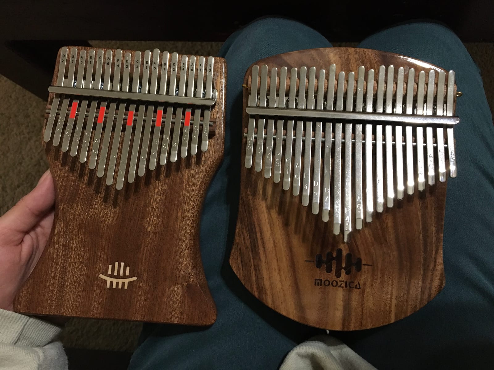 MOOZICA 21 Keys Solid Koa Kalimba Thumb Piano, Single Solid Wood Flat-board Professional Kalimba Marimba with Learning Instruction and High Performance Carrying Case (Acacia Koa, 21-Key) customer photo 2