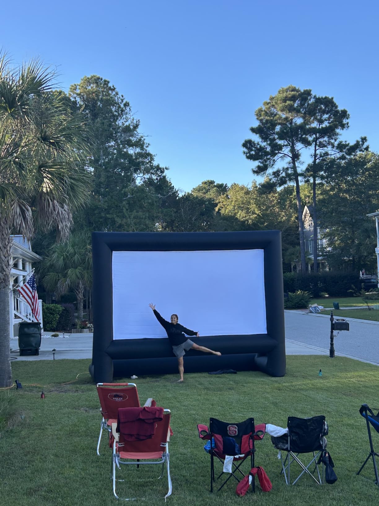 XHYCPY 21 Feet Inflatable Outdoor Projector Movie Screen - Package with Rope, Blower + Tent Stakes - Great for Outdoor Backyard Pool Fun (21 Feet) customer photo 2