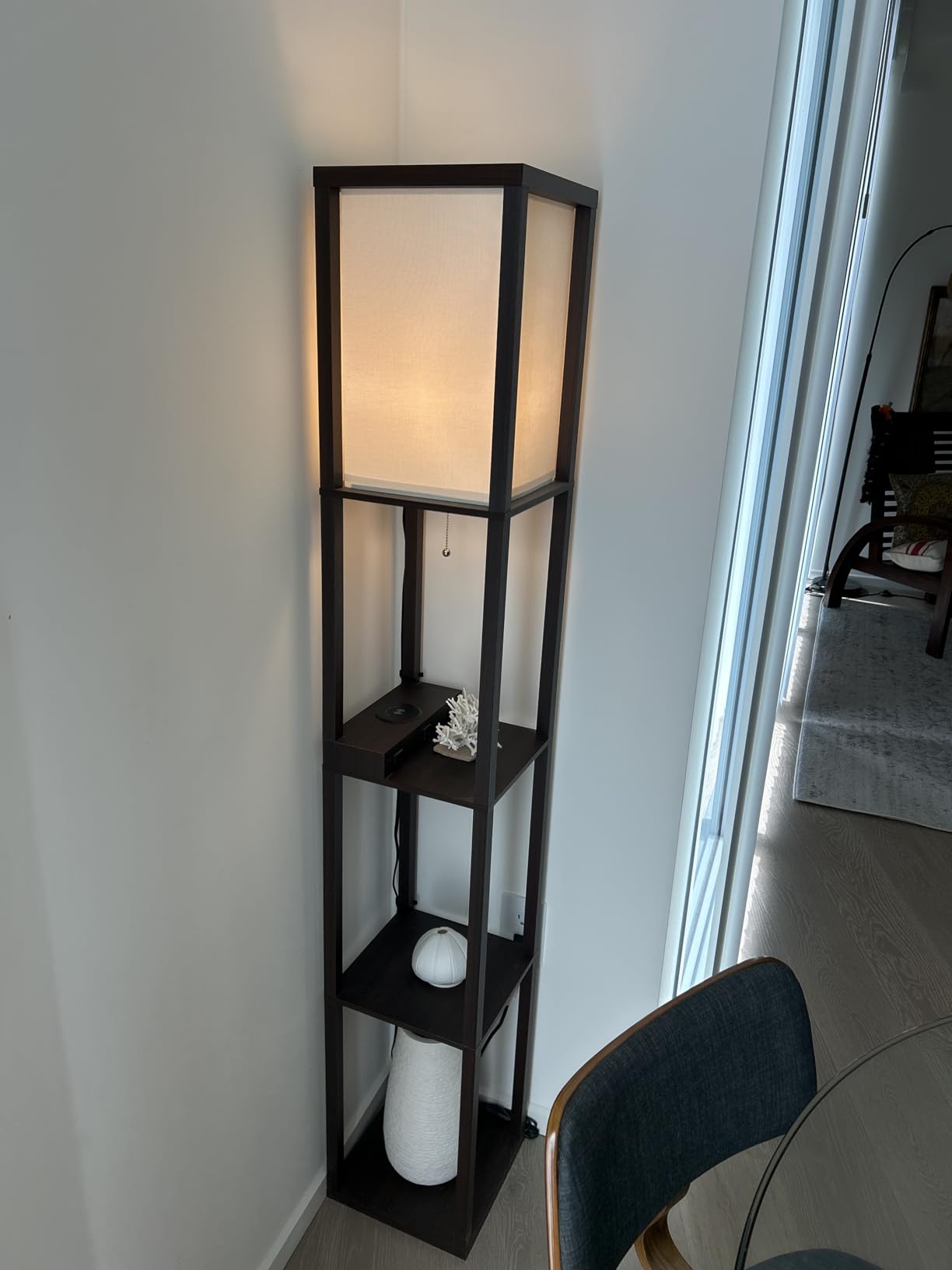Mlambert Shelf Floor Lamp with Wireless Charger, USB, Type C, AC Port, Wood | Fast Charging USB Ports & Type C Port & 2 Power Outlets, 3 Tier Storage Shelf Lamp, E26 Base, 60W Max(Bulb Not Included) customer photo 2