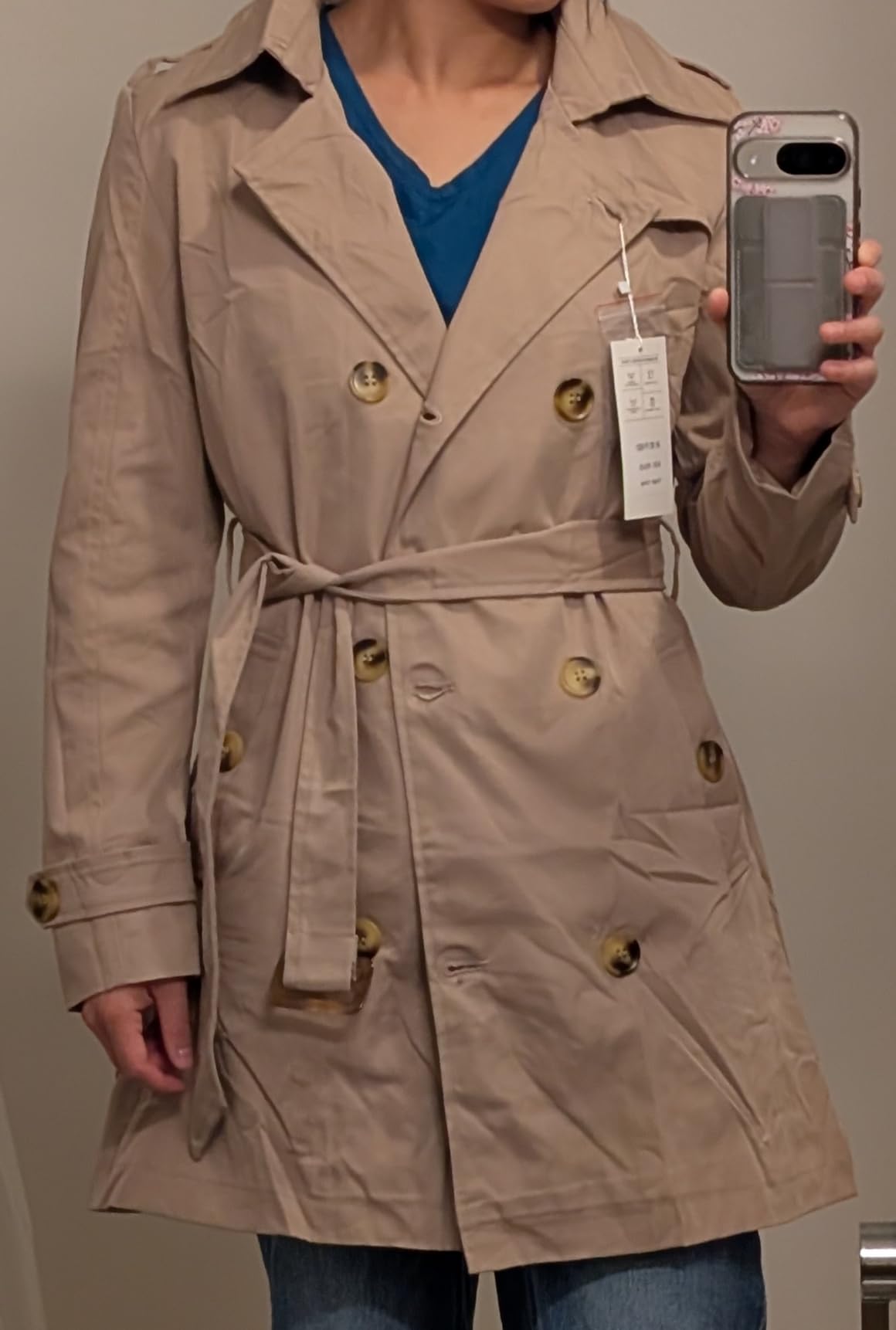 CREATMO US Women's Trench Coat Double-Breasted Classic Lapel Overcoat Belted Slim Outerwear Coat with Detachable Hood customer photo 2