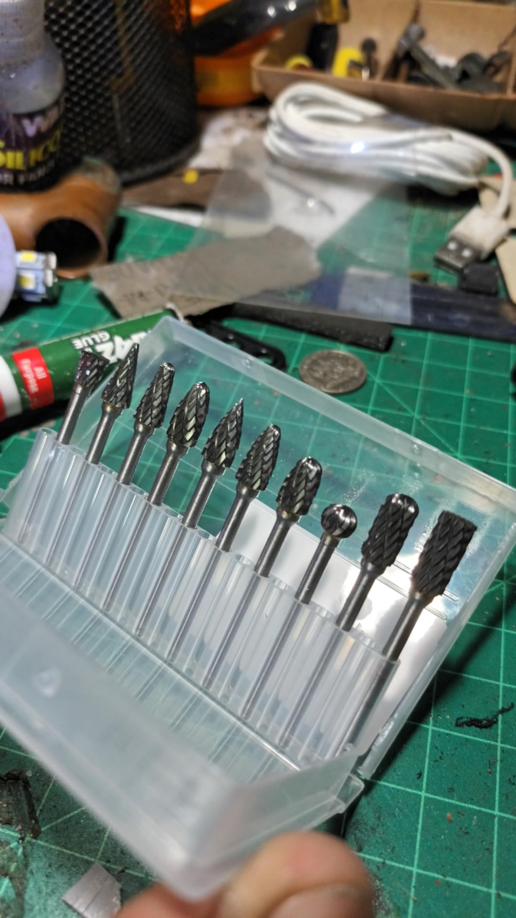 Tungsten Carbide Rotary Burr Set for Dremel, 10PCS Carbide Double Cut Carving Burr Bits with 1/8” Shank Rotary Tool Accessories for Woodworking, Engraving, Drilling, Steel Metal Working customer photo 1