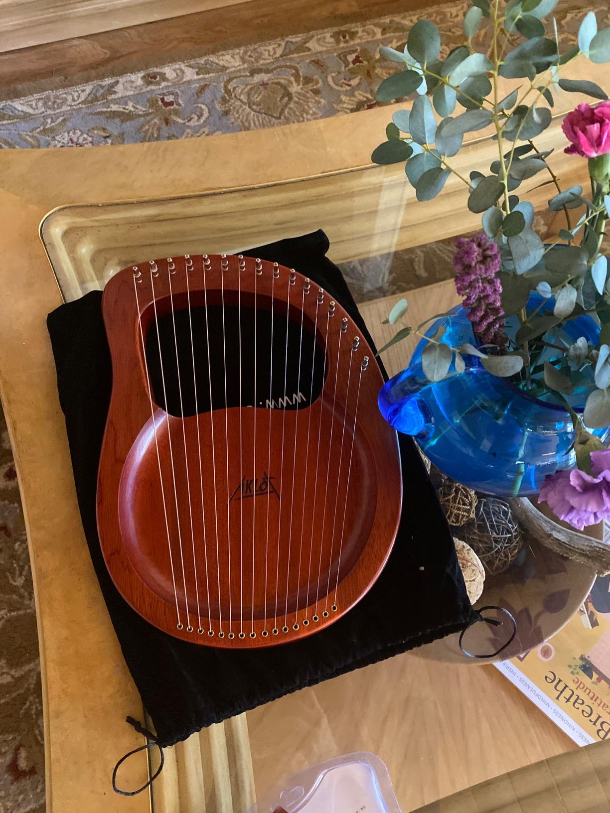 Harp, AKLOT 15 Strings Mahogany Harp 22 Inch Height for Adult Professional Beginner with Tuning Wrench,Black Gig Bag,Strap (NO Spare String, International Standard Strings) customer photo 2