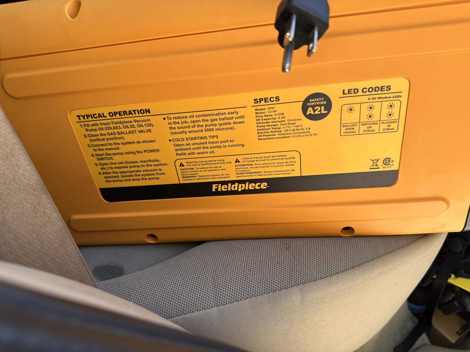 Fieldpiece VP67 Vacuum Pump – 6 CFM, 1/2 HP DC Motor, RunQuick Oil Change System – Portable - Professional HVAC Tool - A2L Compatible customer photo 2