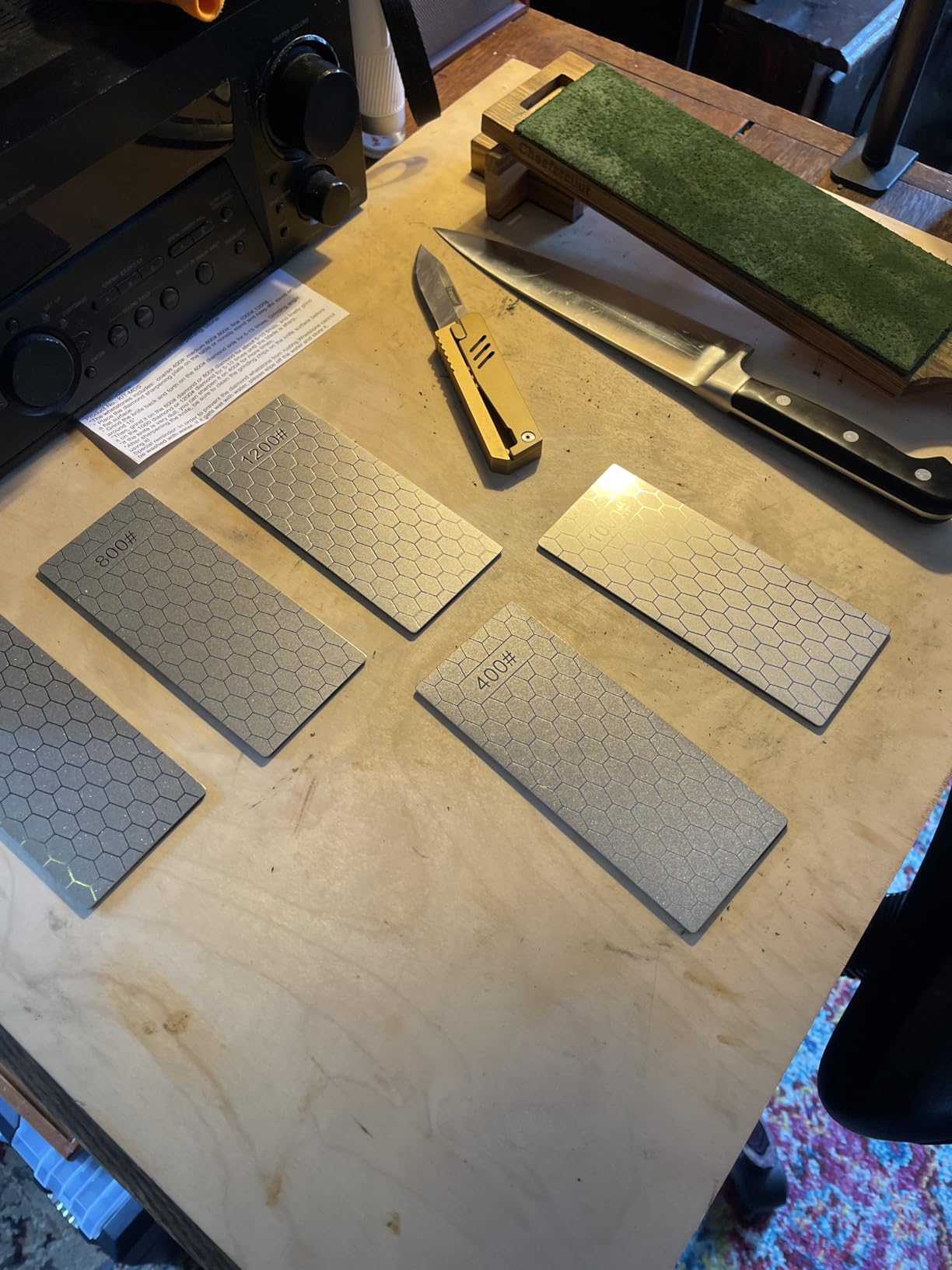 Diamond Sharpening Stone, 5 Pcs Knife Sharpening Stone with Extra Fine/Coarse Plate and Non-slip Base, 400/600/800/1000/1200 Grit customer photo 2
