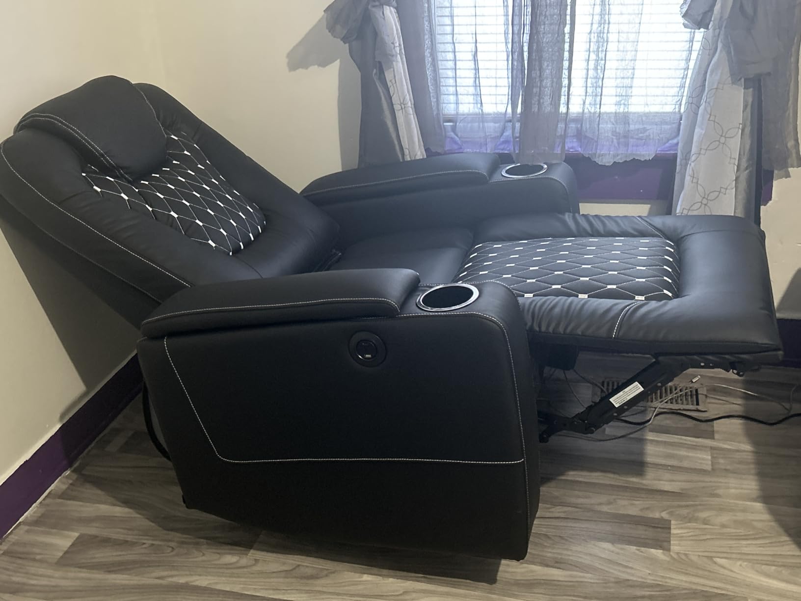 ANJ Power Recliner Chair with USB Ports and Cup Holders - Overstuffed Electric Home Theater Seating PU Leather Reclining Furniture with Hidden Arm Storage, Easy to Clean (Black) customer photo 1