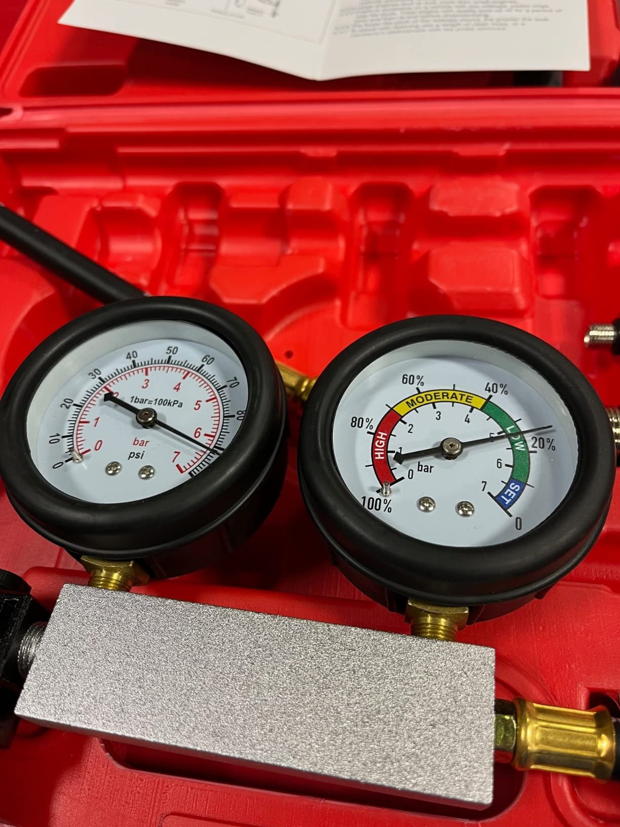 Multi-Function Cylinder Leak Down Tester Automotive Kit,Gasoline Engine Compression Tester,Dual Gauge Leakdown Detector Tool Set for Pressure Check & Leakage Rate Test on Cars,Motorcycles,Trucks... customer photo 1