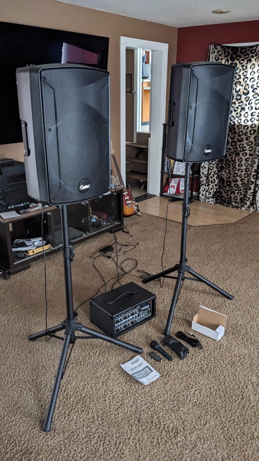 EXOTON S-1202 12inch 2000W Bluetooth PA System with Powered Mixer Set | Passive Speakers with 6 Channel Mixer /Stands /Mic/ Effect Controller/ 48V Phantom Power, for Indoor & Outdoor customer photo 1