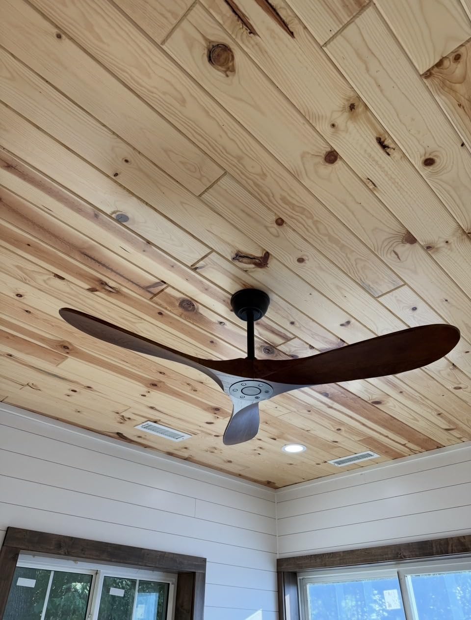 60 Inch Black Ceiling Fan No Light ，Wood Indoor Outdoor Ceiling Fans for Patios Living Room Bedroom Porch Big Farmhouse Ceiling Fan for Flat Sloped Angled Ceiling customer photo 2