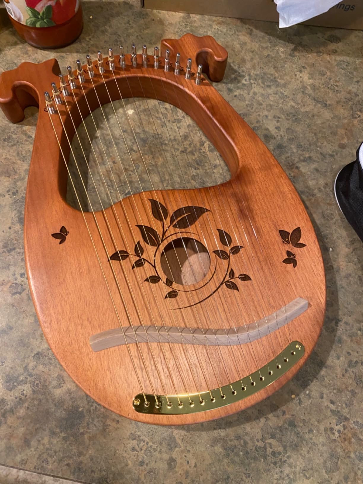 Lyre Harp Mahogany with Tuning Wrench and 16 Metal Spare String Set customer photo 2