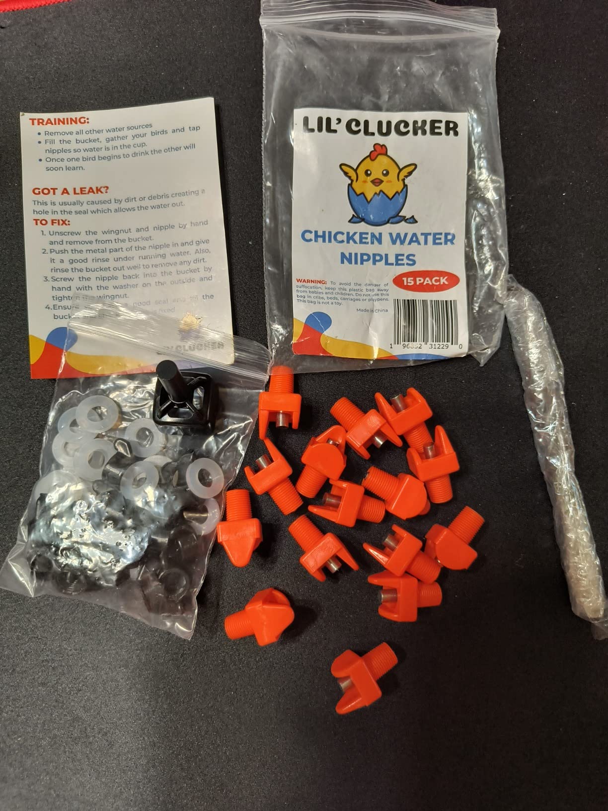 Lil'Clucker Horizontal Chicken Waterer Nipples, Pack of 15 Chicken Nipple Waterer with Drill Bits, Easy Install Automatic Chicken Waterer System, No Leak Chicken Water Feeder, Poultry Waterer - Orange customer photo 1