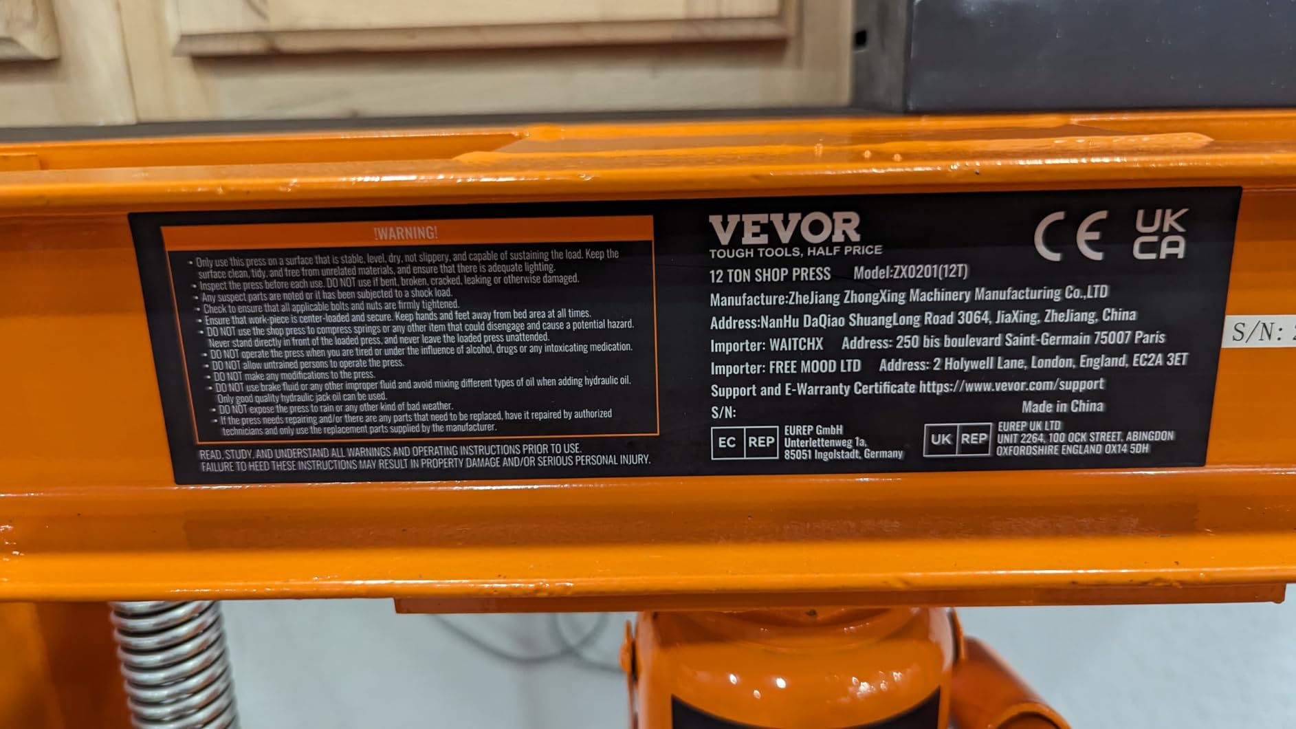 VEVOR Hydraulic 6 Ton H-Frame Garage Floor Adjustable Shop Press customer photo 2