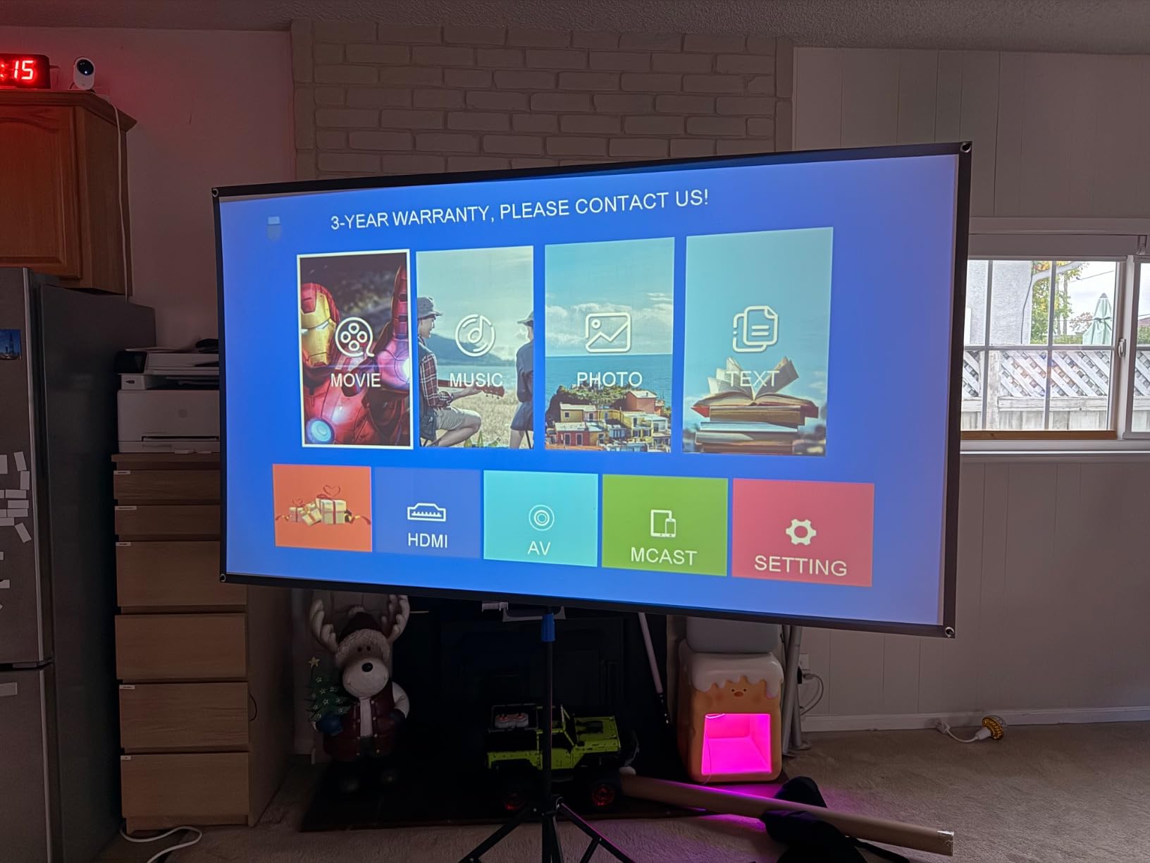 Projector Screen with Stand, 80 Inch Portable Projector Screen Outdoor Indoor, 1.5 Gain ALR Projection Screen, Anti Light, 4K Ultra HD 16:9 Outdoor Movie PVC Screen for Movie Night (Grey Screen) customer photo 2
