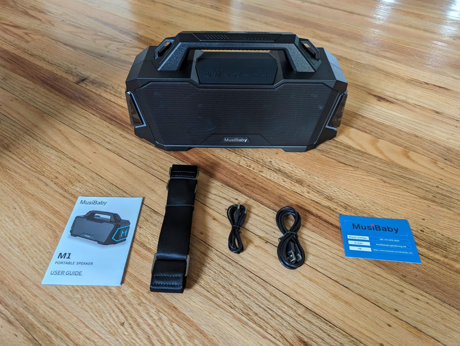 Musibaby 80W Portable Bluetooth Speaker, Loud Bass, IPX6 Waterproof, Black | Workshop, tailgate, RV, projector nights, fishing trips, boat deck, cookouts, USB music, AUX input, and room-filling audio. customer photo 1