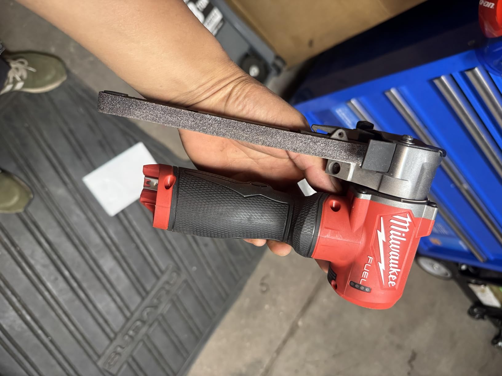 Milwaukee Sander with Abrasive Belt - 12V Fuel - Half Inch X 18 Inch - Quick Point Removal - Speed Adjustment - Without Battery customer photo 1