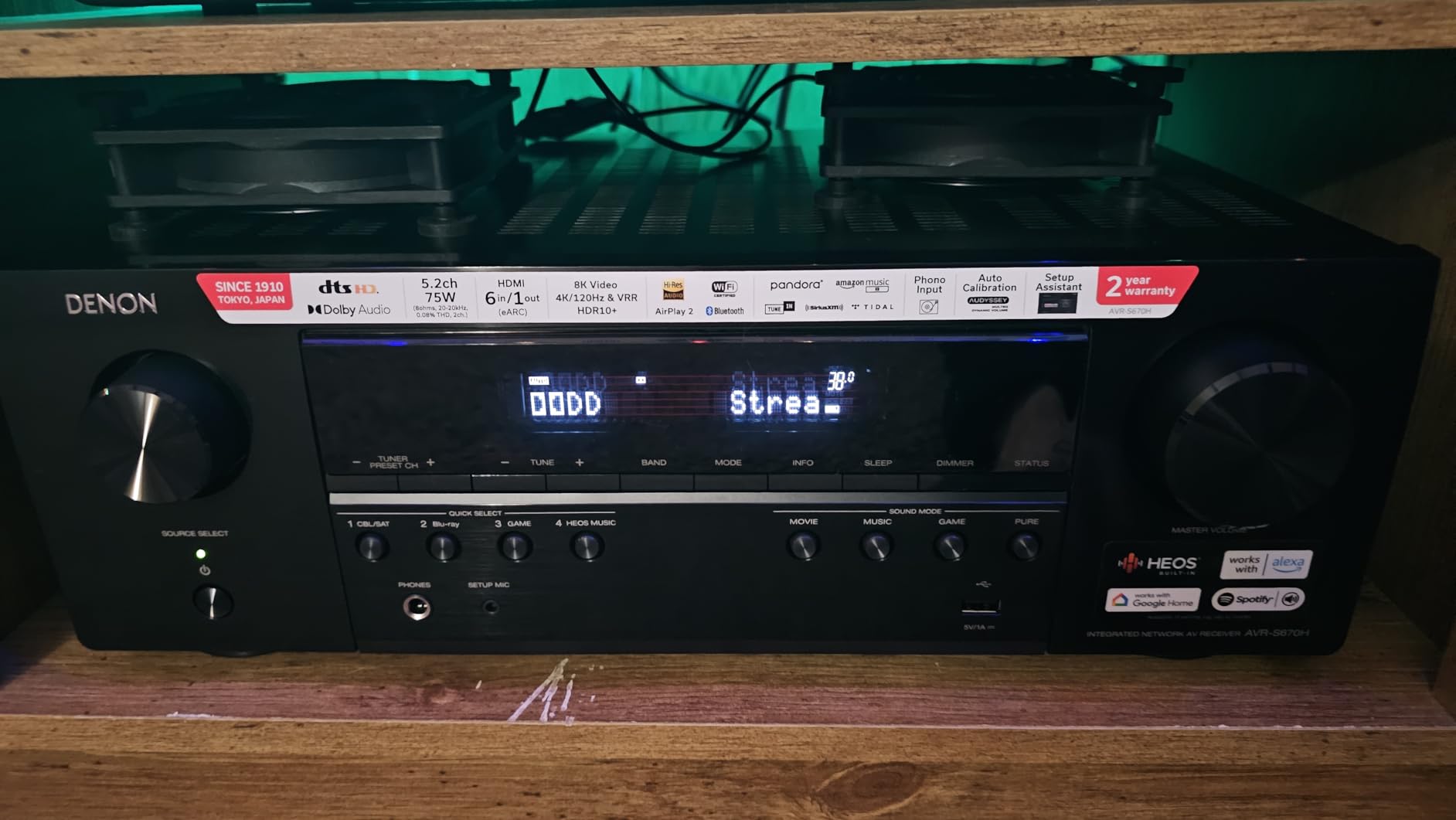 Denon AVR-S670H 5.2 Ch Home Theater Receiver, 8K UHD HDMI Receiver 75W x 5 | Streaming via Built-in HEOS, Bluetooth & Wi-Fi, Dolby TrueHD, Dolby Pro Logic II & DTS HD Surround Sound System for TV customer photo 1