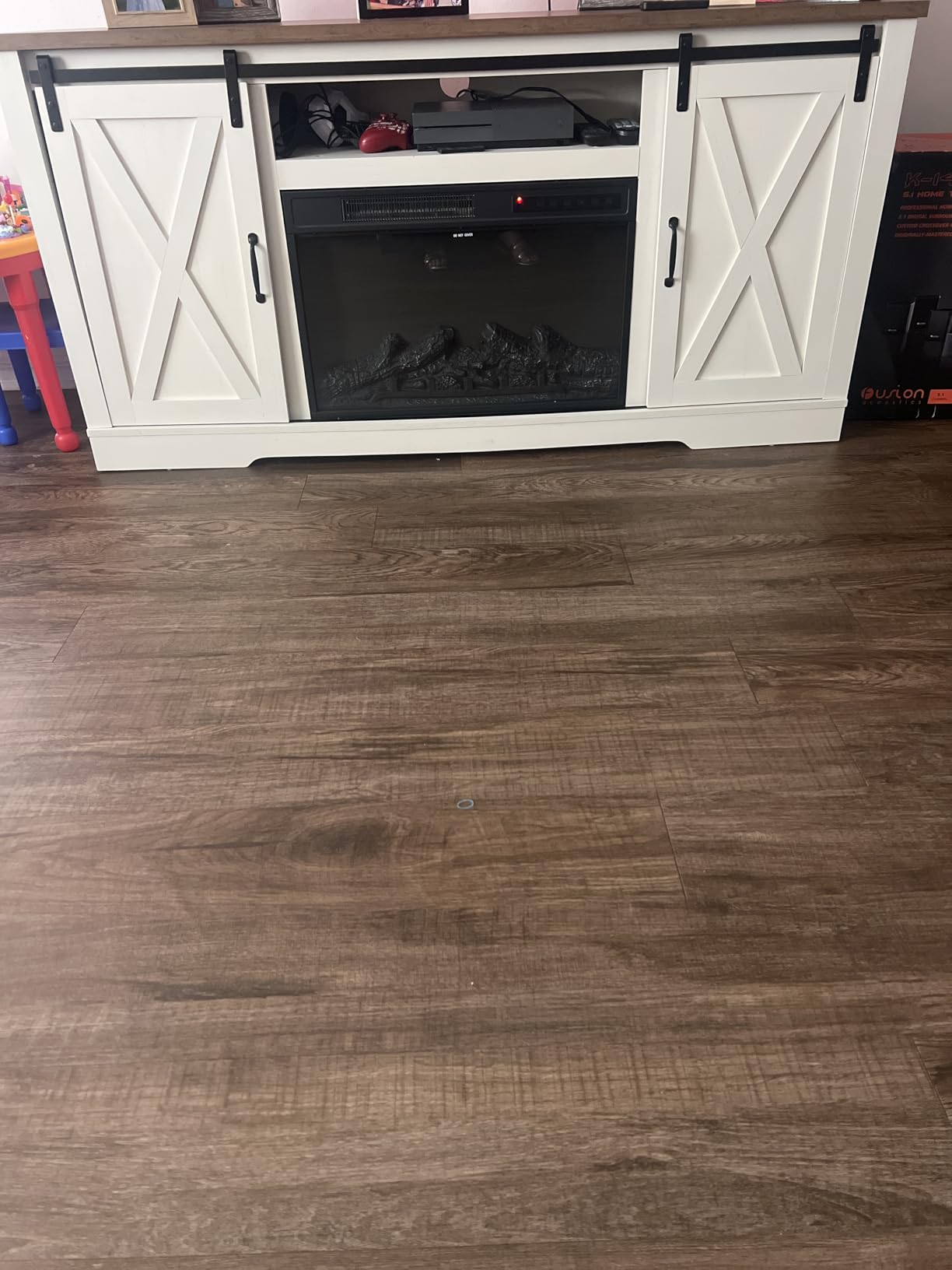 AMERLIFE Fireplace TV Stand with Sliding Barn Door for TVs up to 75