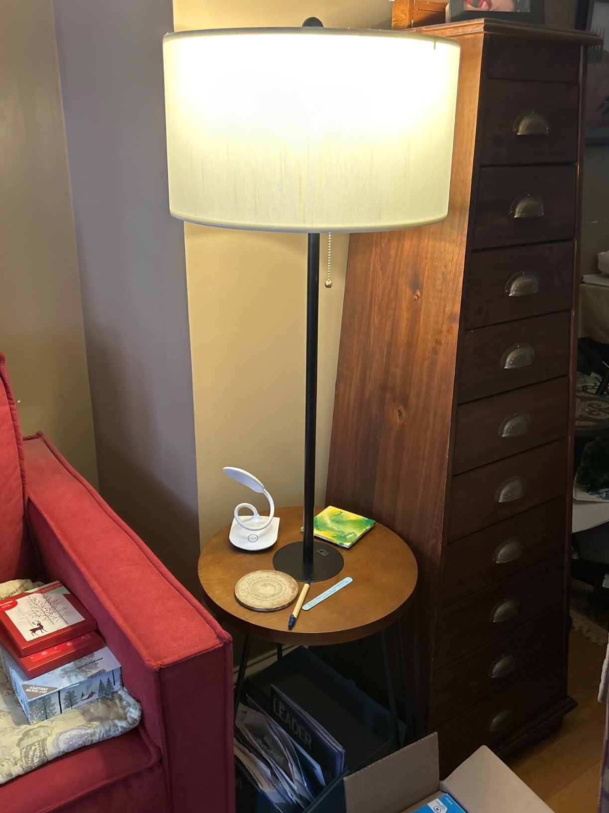 Lavish Home Floor Lamp with Built-in End Table, Brown/Black, 17