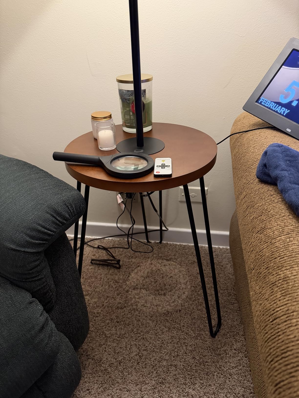 Lavish Home Floor Lamp with Built-in End Table, Brown/Black, 17