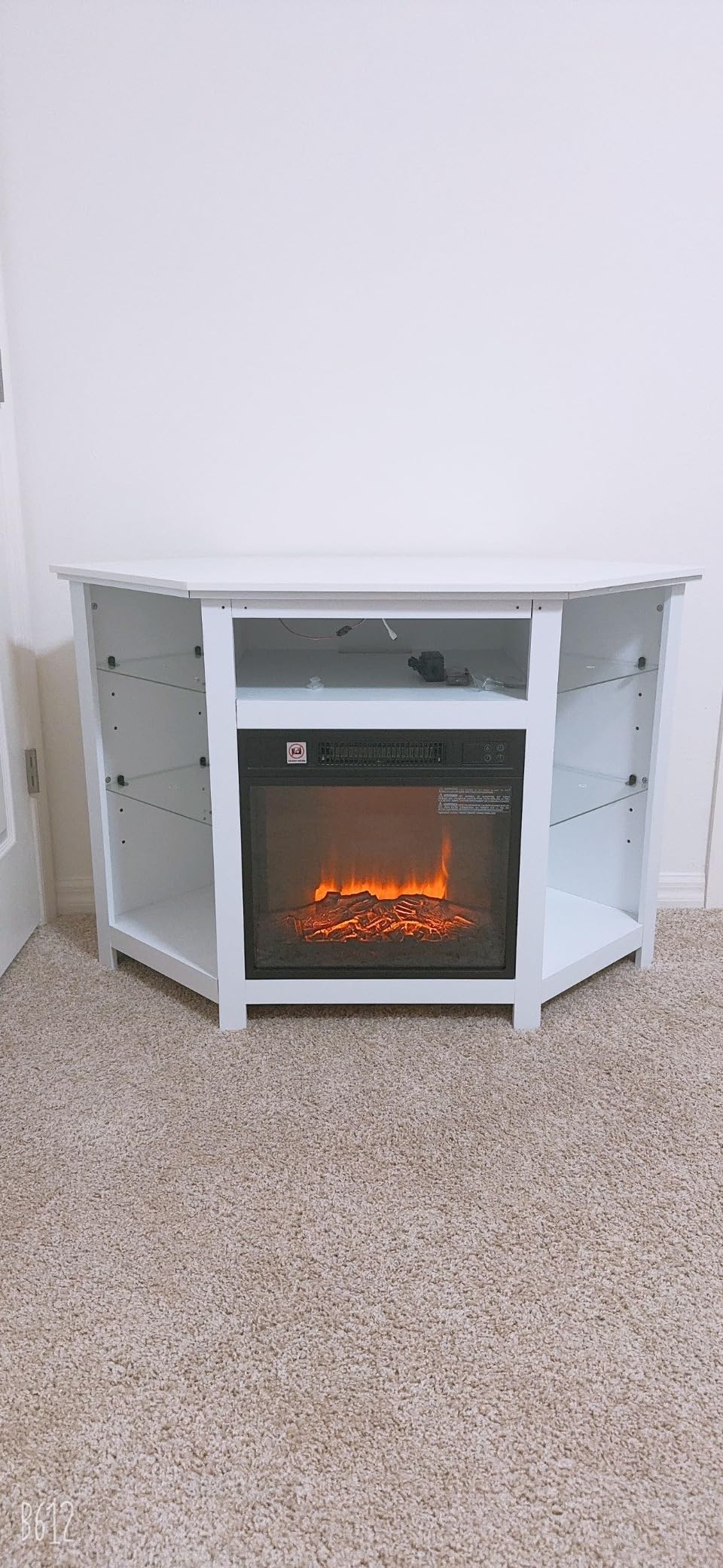 COSTWAY Electric Fireplace Corner TV Stand for TVs Up to 50 Inches, Modern Fireplace Entertainment Center with 16-Color LED Lights, Adjustable Shelves, Remote & Smart APP Control, Rustic Brown customer photo 2