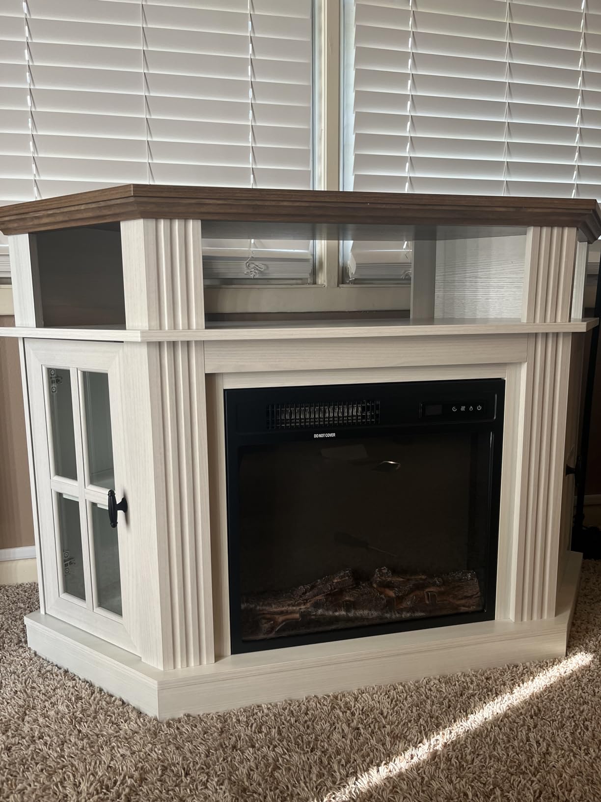 Flamaker Corner Fireplace TV Stand for TVs up to 55 Inch, White | Entertainment Center with 18 Inch Fireplace, Glass-Door Storage Cabinet, Open Shelf, Space-Saving Corner Design customer photo 1