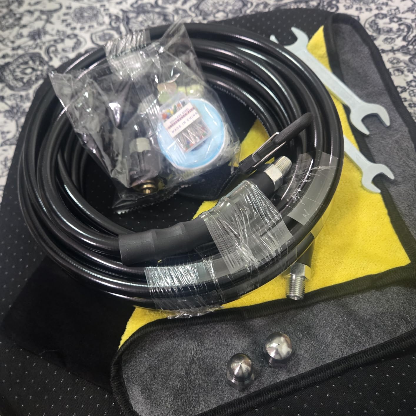 Sewer Jetter Kit for Pressure Washer,Water Jet Drain Cleaning Hose with Corner Rotating Button Spring Nose 1/4