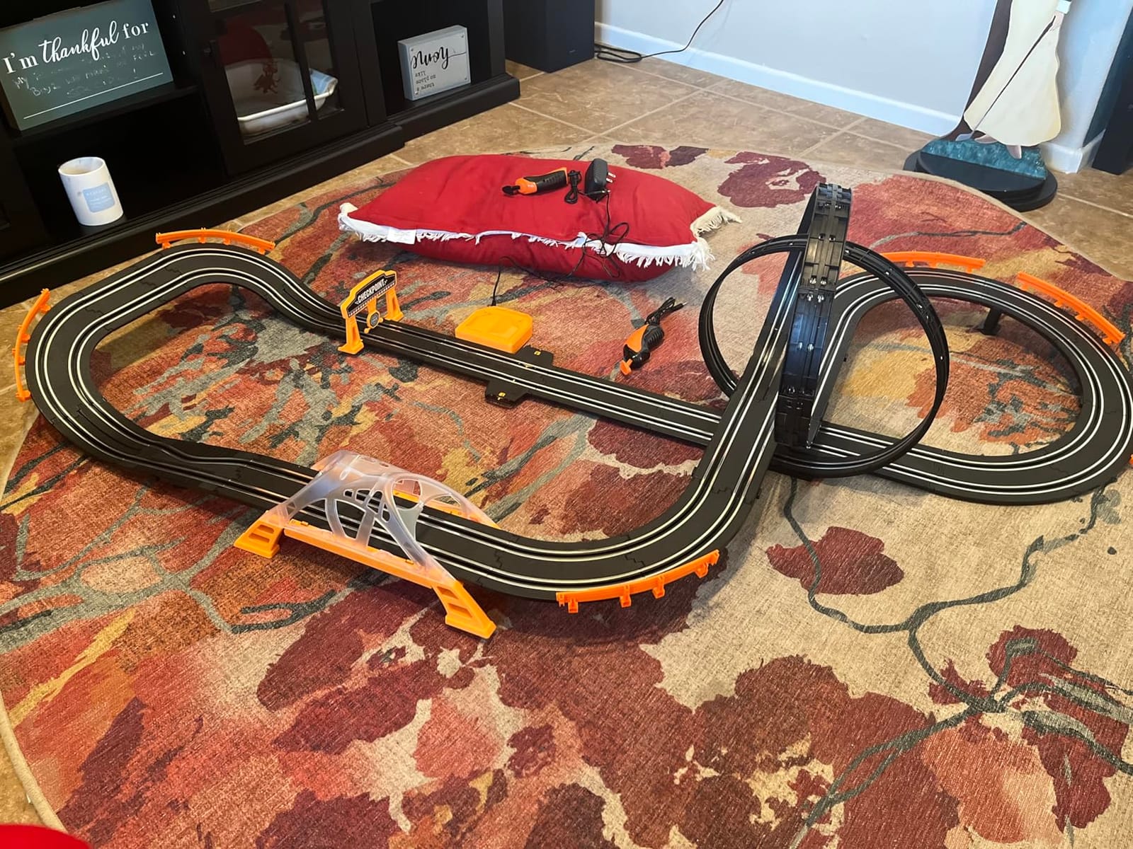 Slot Car Race Track Sets with 4 Slot Cars, Electric Race Car Track Include Slope Circular Overpass Track, Dual Racing Game Featuring Flash Bridge and Pendulum, Gifts Toys for Boys Kids Age 6 7 8-12 customer photo 1