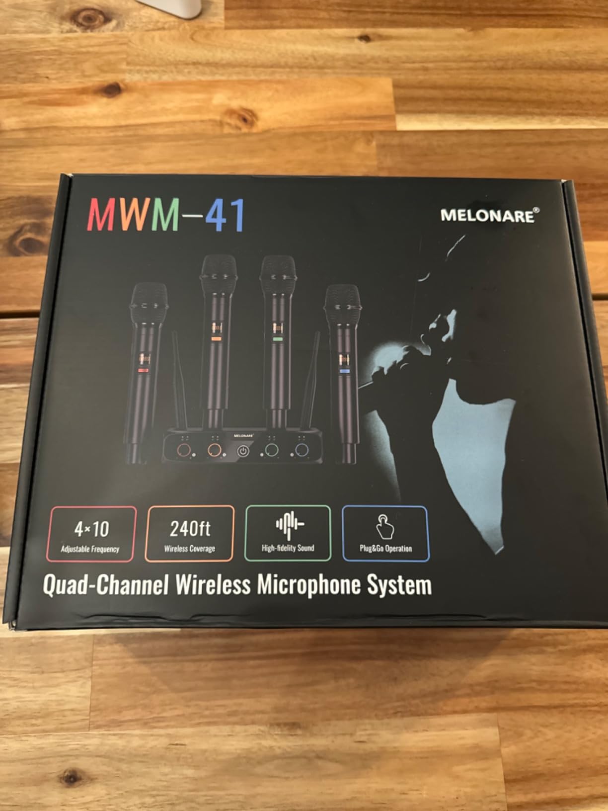 MELONARE 4x10 Freq. UHF Wireless Microphone System, 200FT Stable Signal | Cordless Handheld Mics, Microfono Inalambrico for Singing, Wedding, Karaoke, Church, DJ Events, Party MWM-41-4H customer photo 1