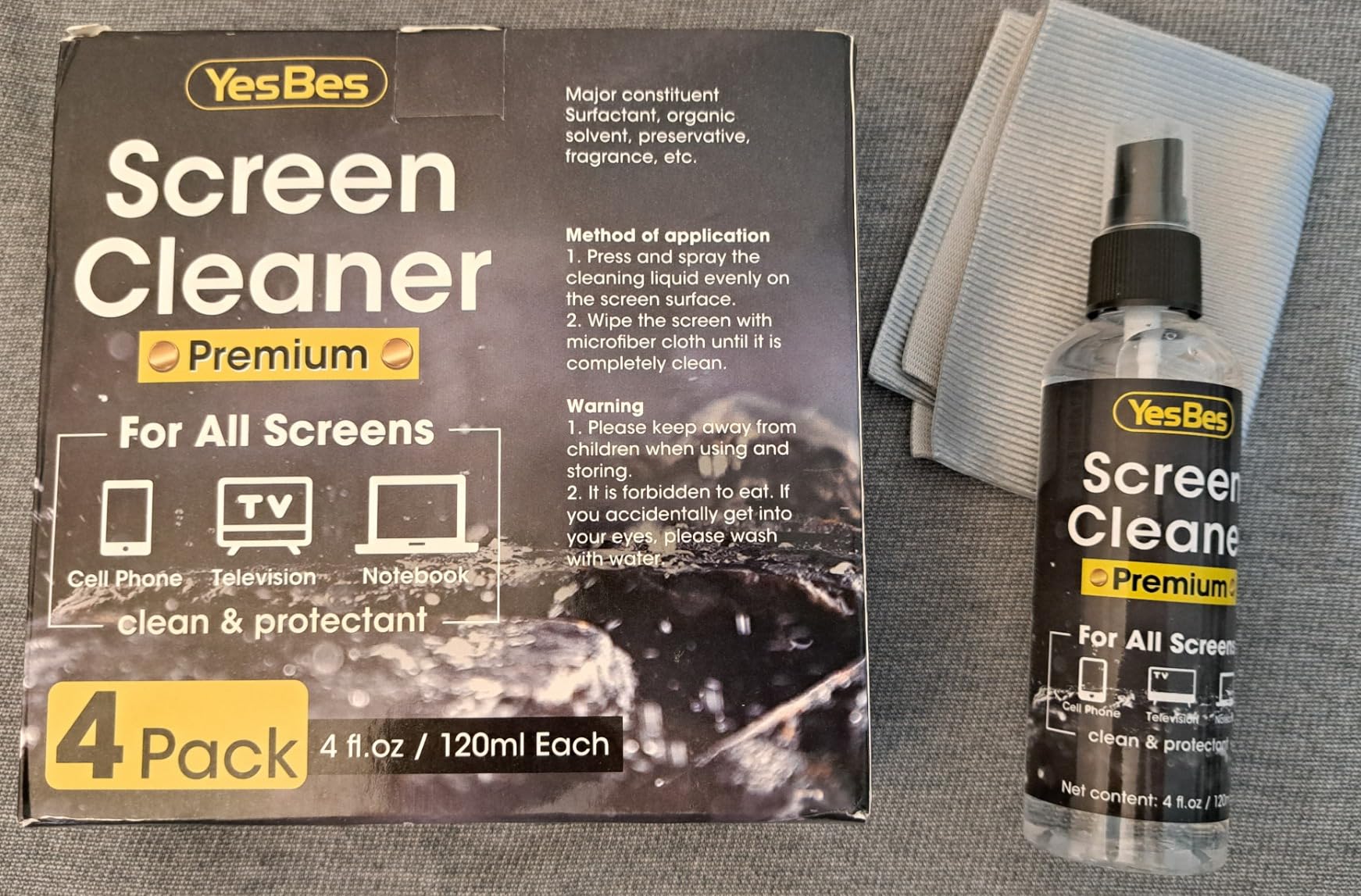 Screen Cleaner Spray 16oz (4oz x 4 Pack) - TV & Computer Screen Cleaner with 2 Microfiber Cloths for Multiple Devices customer photo 1
