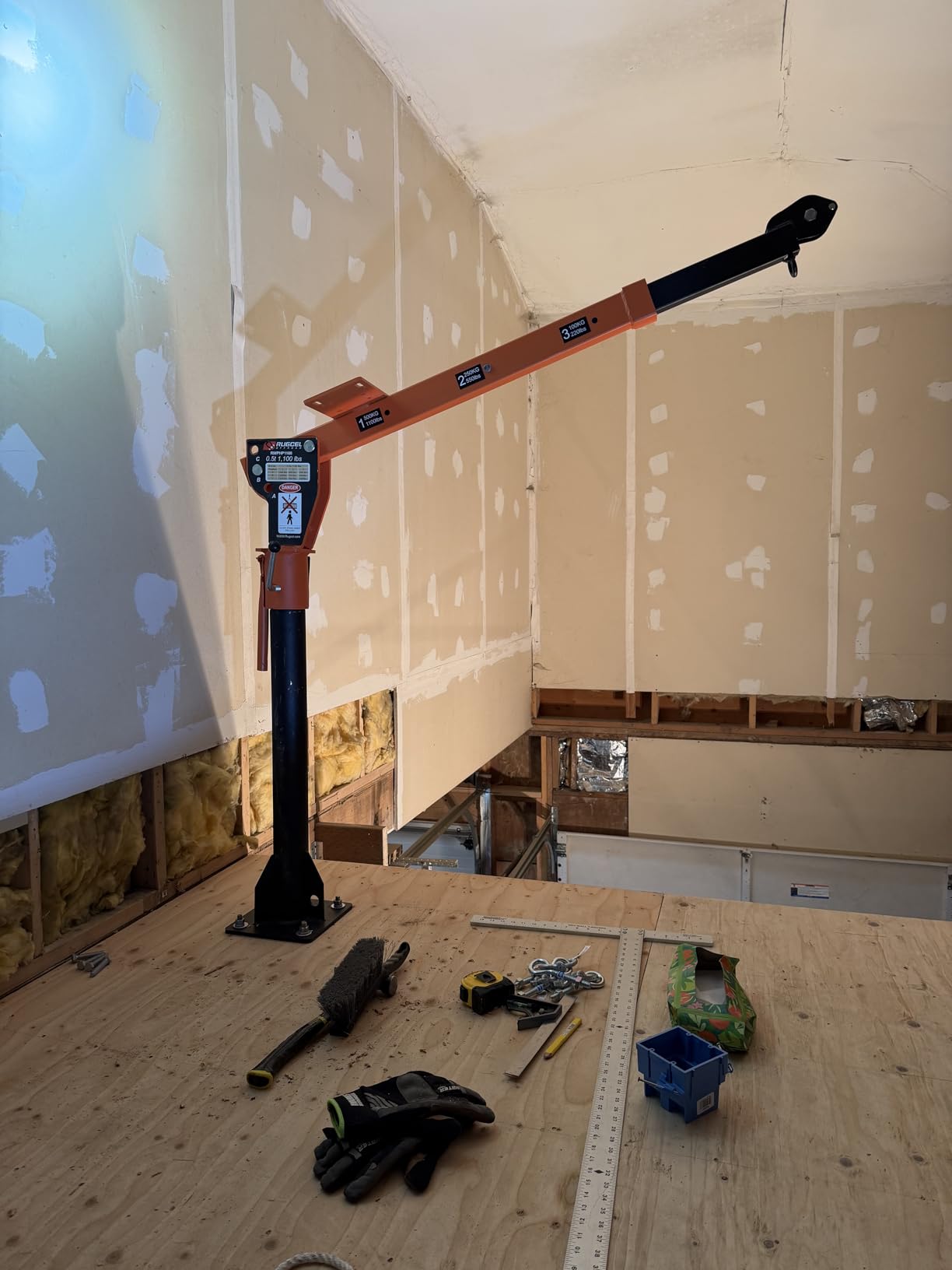 new Folding Dismountable Household Jib Crane Truck - 1100lb Capacity 110V Electric Hoist, 880lb Pulling Force for Factories, Warehouses, Construction & Building，Orange customer photo 2