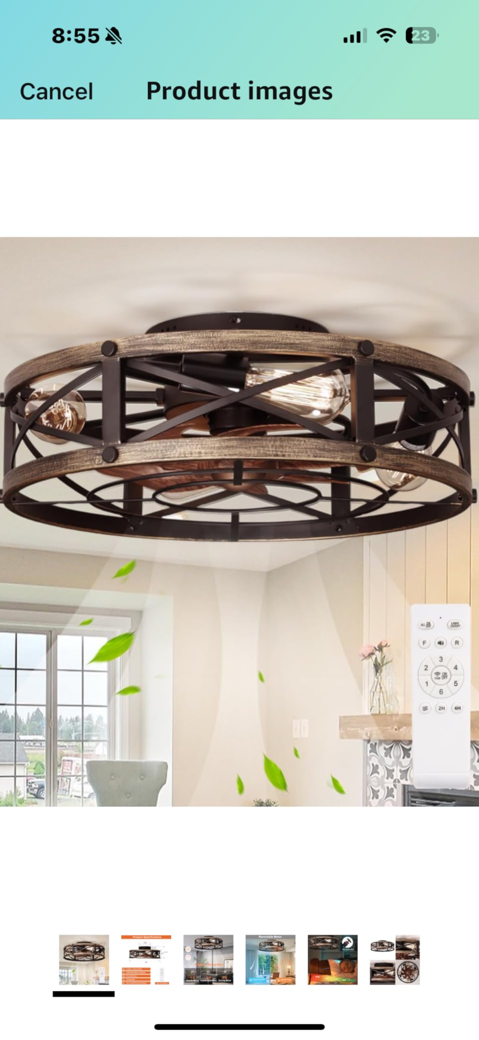 SHLUCE Caged Ceiling Fan with Light and Remote, Farmhouse Fandelier customer photo 1