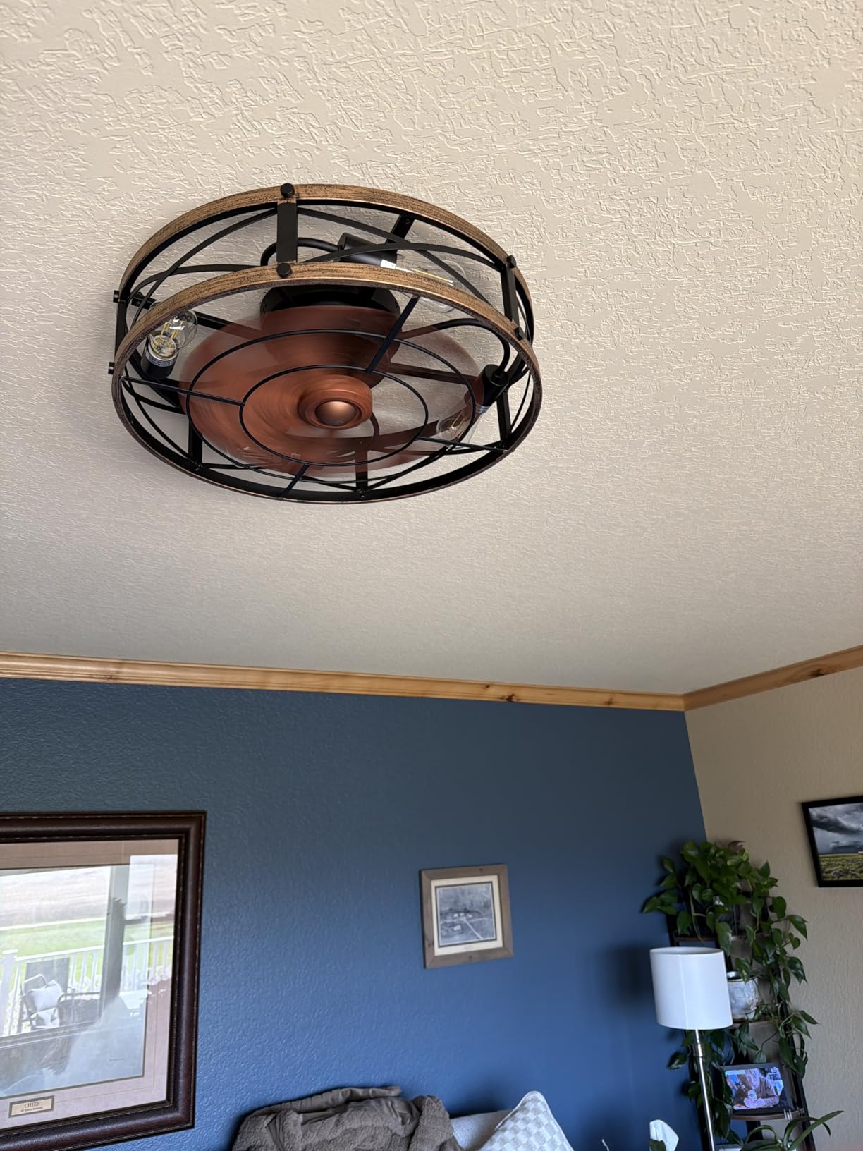 SHLUCE Caged Ceiling Fan with Light and Remote, Farmhouse Fandelier customer photo 2