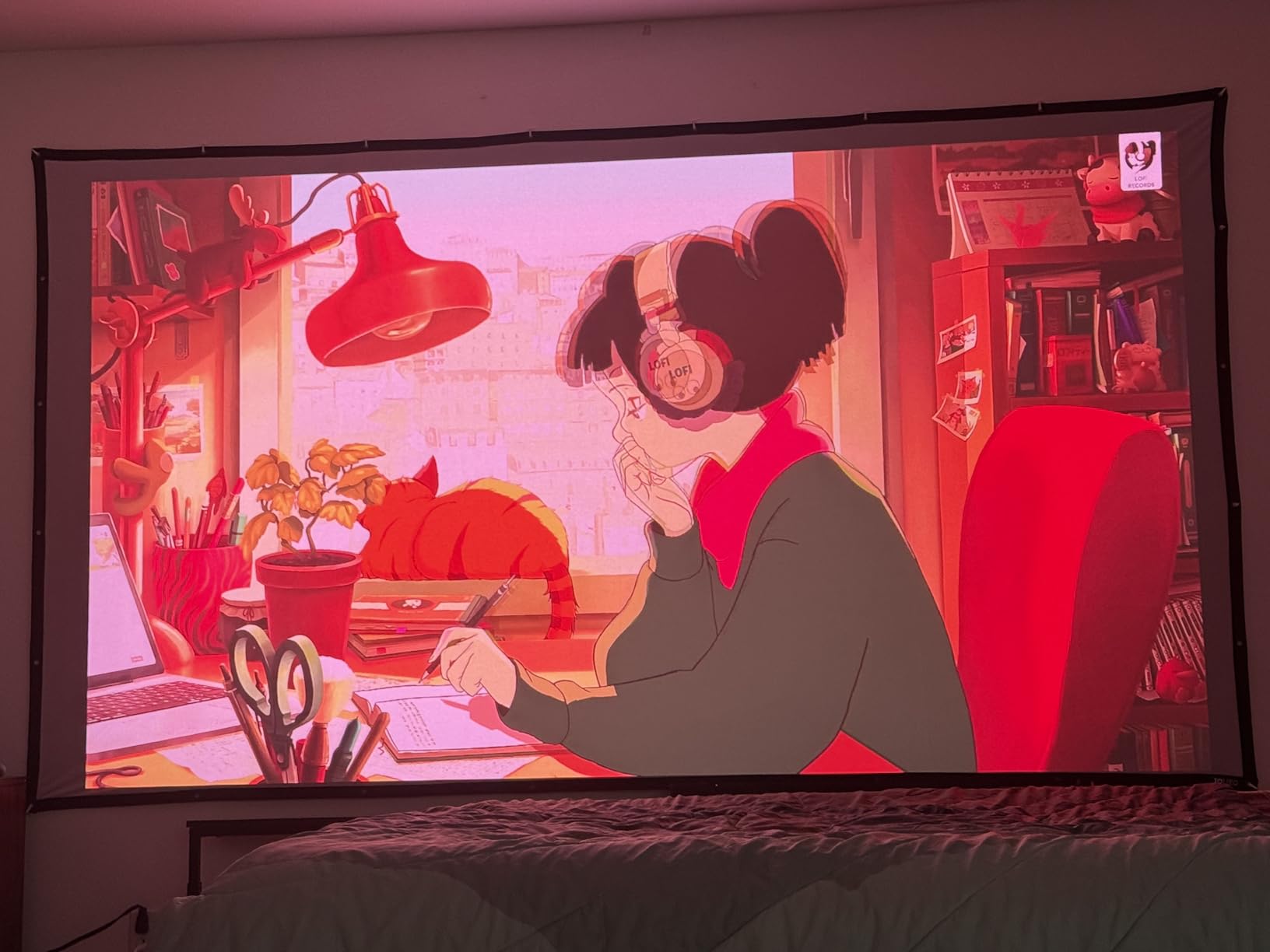 100 Inch Projector Screen with Black Backing, Foldable 16:9 customer photo 1