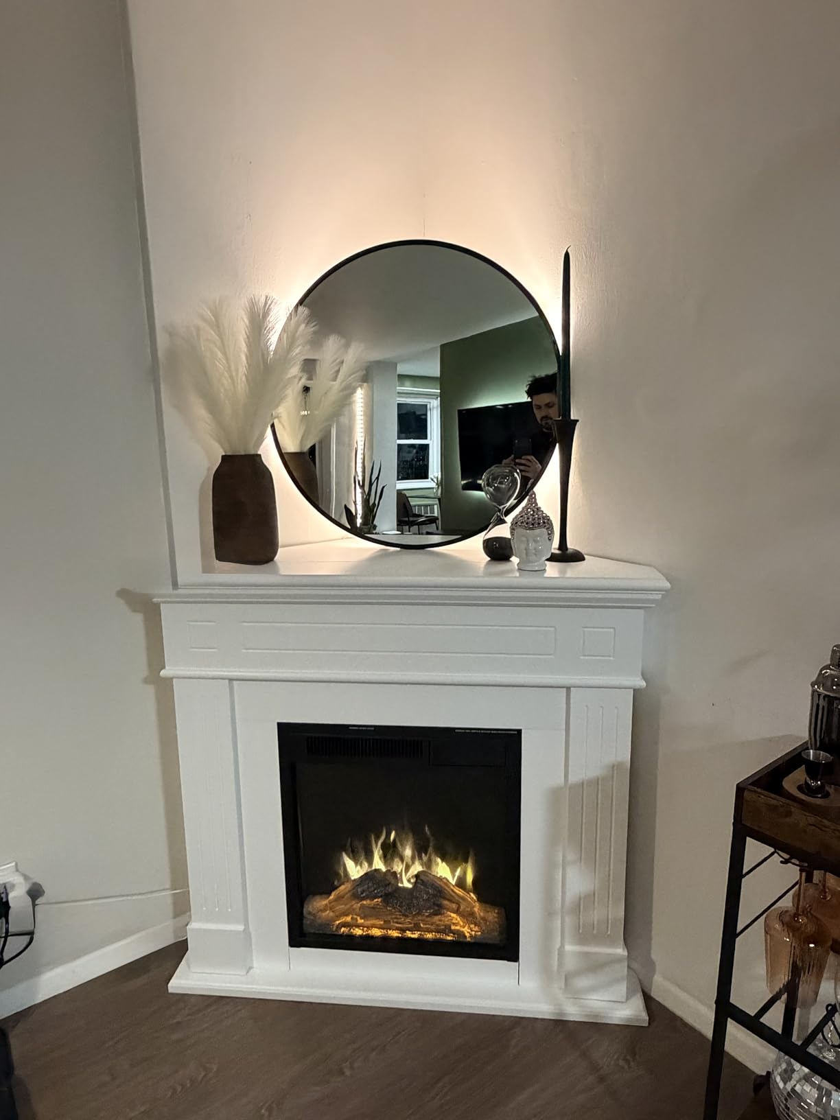 R.W.FLAME 43” Corner Electric Fireplace Mantel Wooden Surround Firebox, TV Stand with Freestanding Electric Fireplace, Remote Control, Adjustable Led Flame, 750W/1500W Pearl White customer photo 1