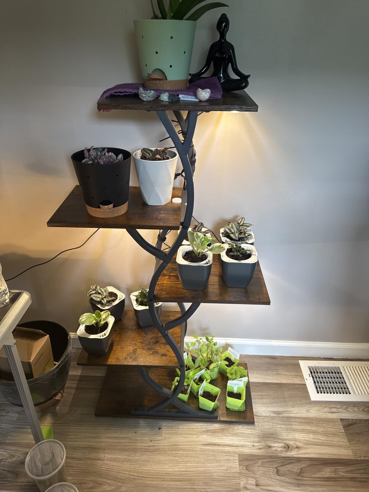 Plant Stand Indoor with Grow Lights - 5 Tiered Corner Plant Shelves (Brown) customer photo 1