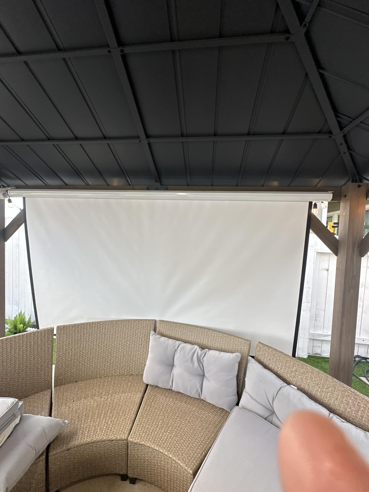 Kayle 120 Inch Motorized Projector Screen w/Wireless Remote, Black, 16:9 | Ceiling or Wall Mount, 1.2 Gain, Electric Automatic Retractable, Outdoor Indoor Movies customer photo 2