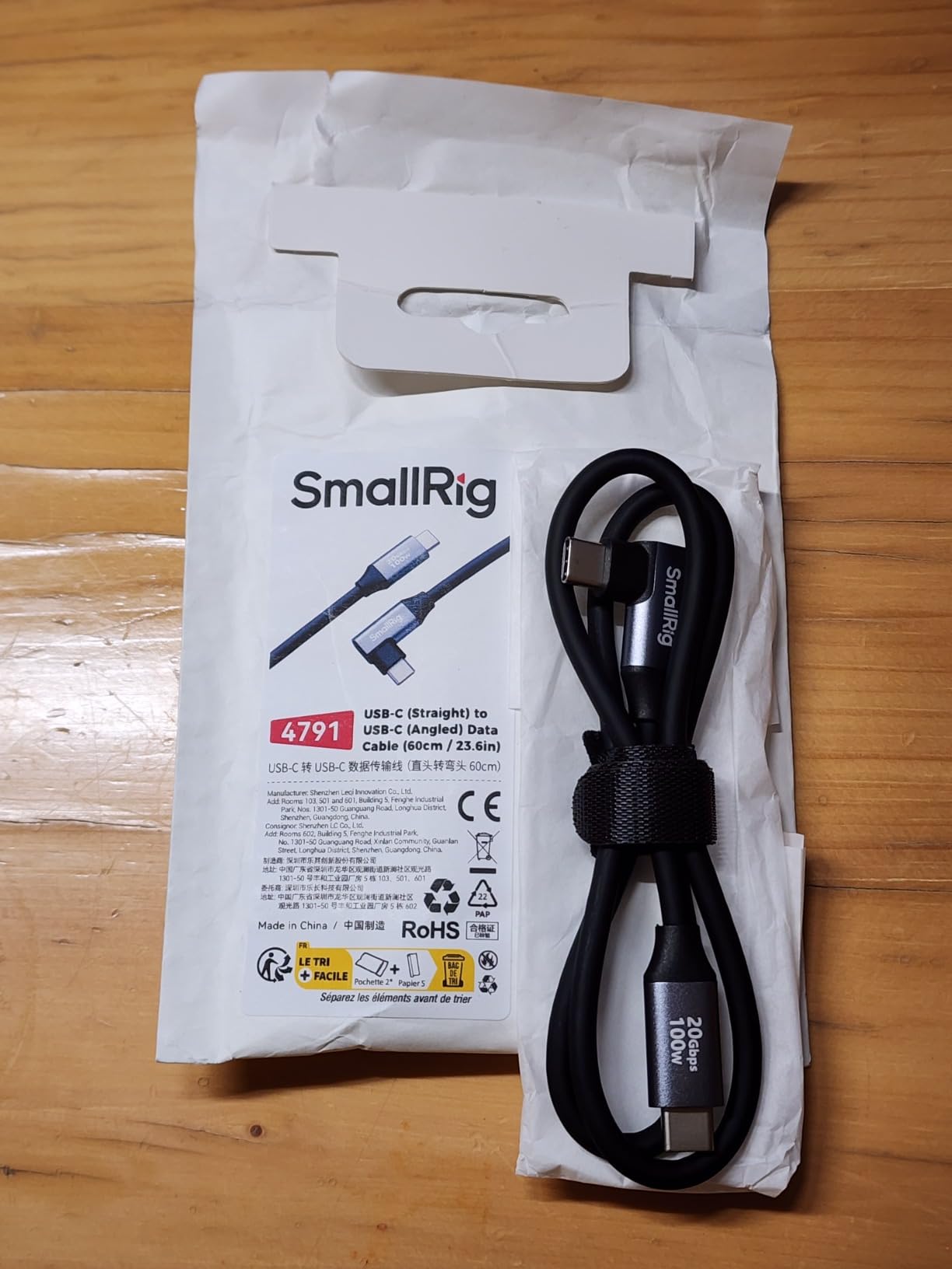 SMALLRIG USB C to USB C Data Cable 1.97ft/ 60cm (Straight to Angled) | USB-C to USB-C 3.2 Gen 2x2 cable, 20Gbps data transfer, 100W fast charging, for iPhone and cameras customer photo 1