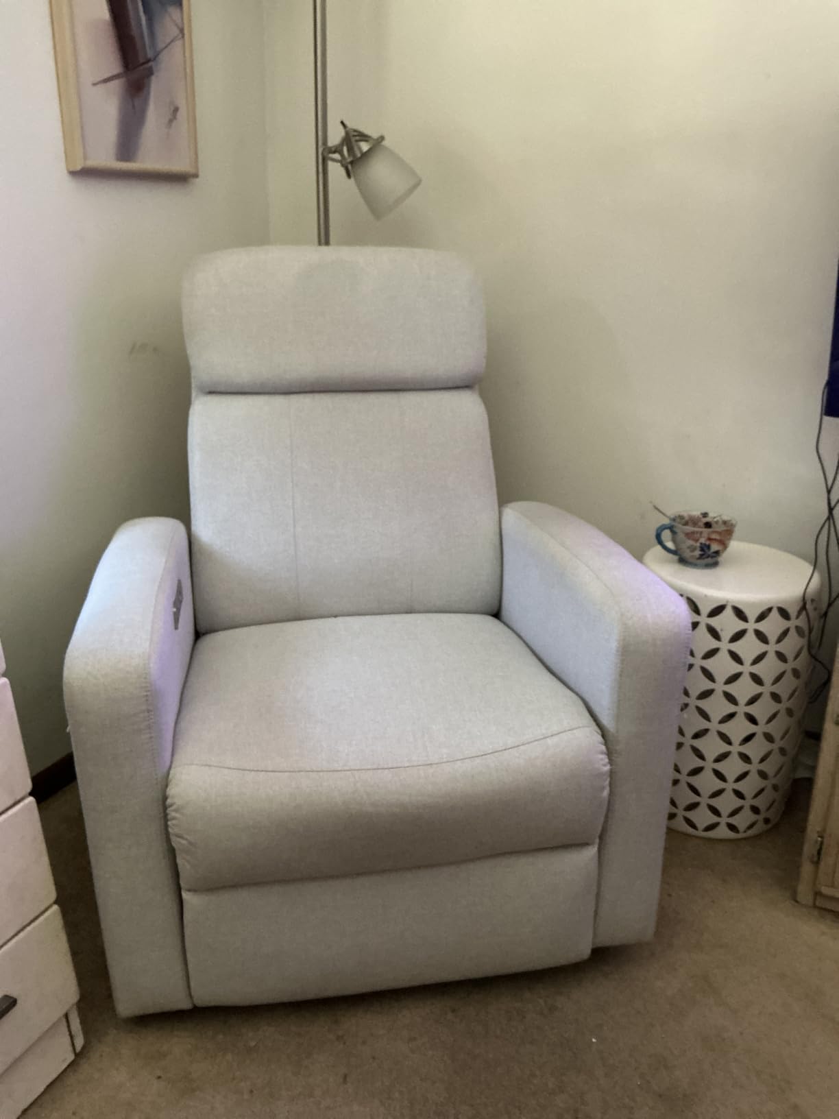 Korser Power Recliner Chair for Adults, Swivel Rocker Recliner with USB Ports, Nursery Rocking Chairs with Side Pockets, Electric Recliner Nursery Glider for Living Room & Nursery, Linen Fabric, Beige customer photo 1