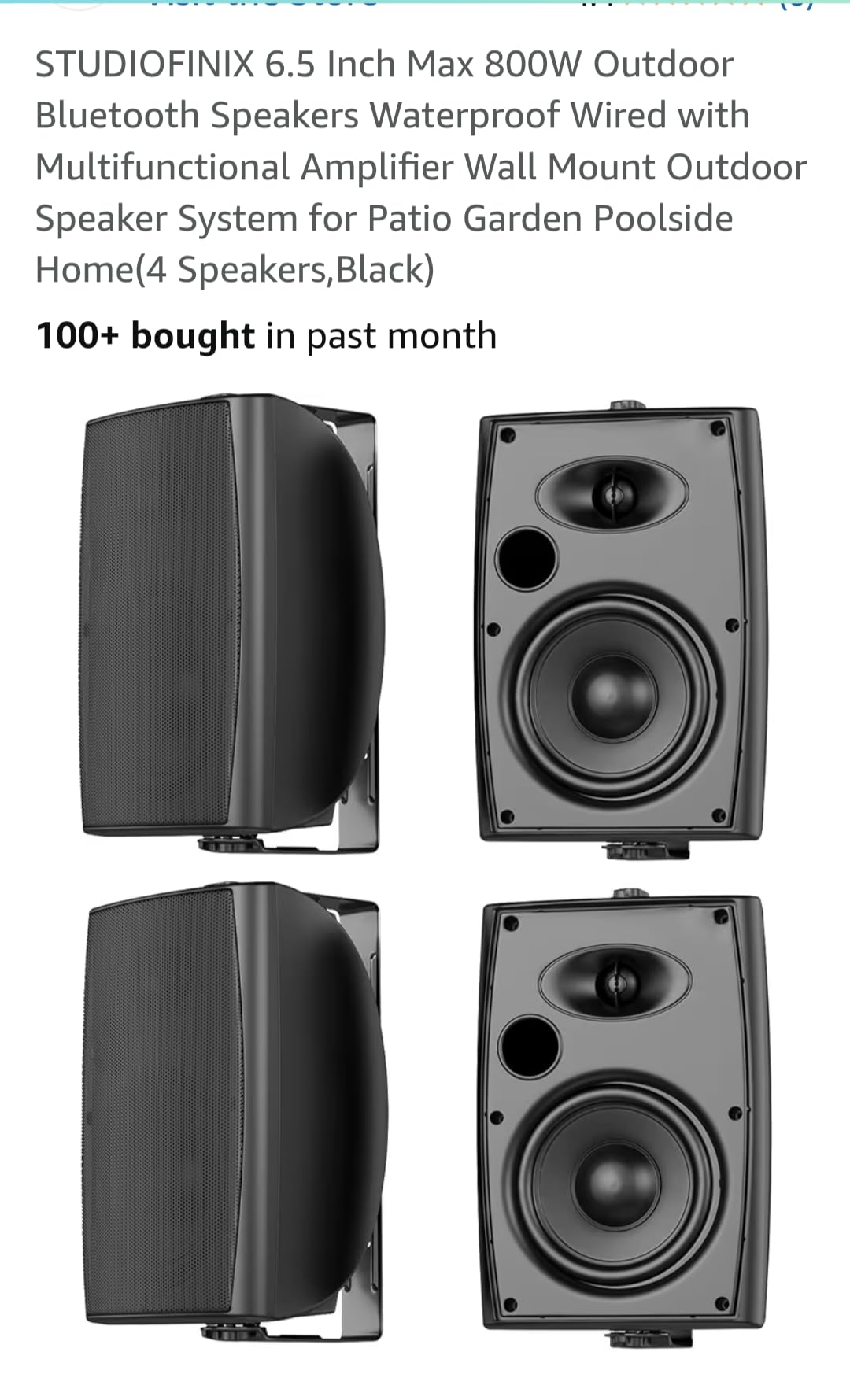 STUDIOFINIX 6.5 Inch Max 800W Outdoor Bluetooth Speakers Waterproof Wired with Multifunctional Amplifier Wall Mount Outdoor Speaker System for Patio Garden Poolside Home (4 Speakers, Black) customer photo 2